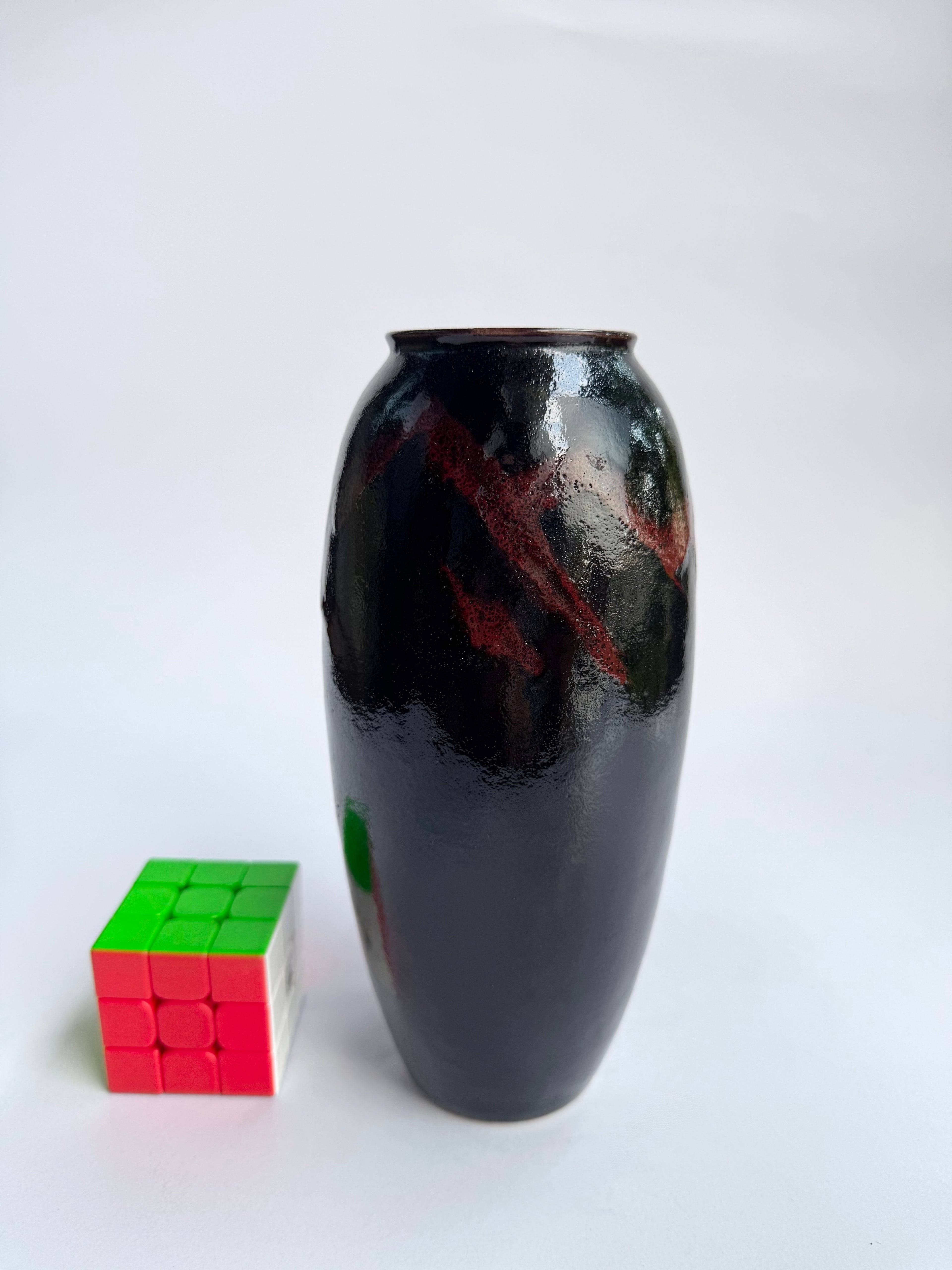 Handcrafted Black Glazed Mountain Vase . Japanese Studio Pottery