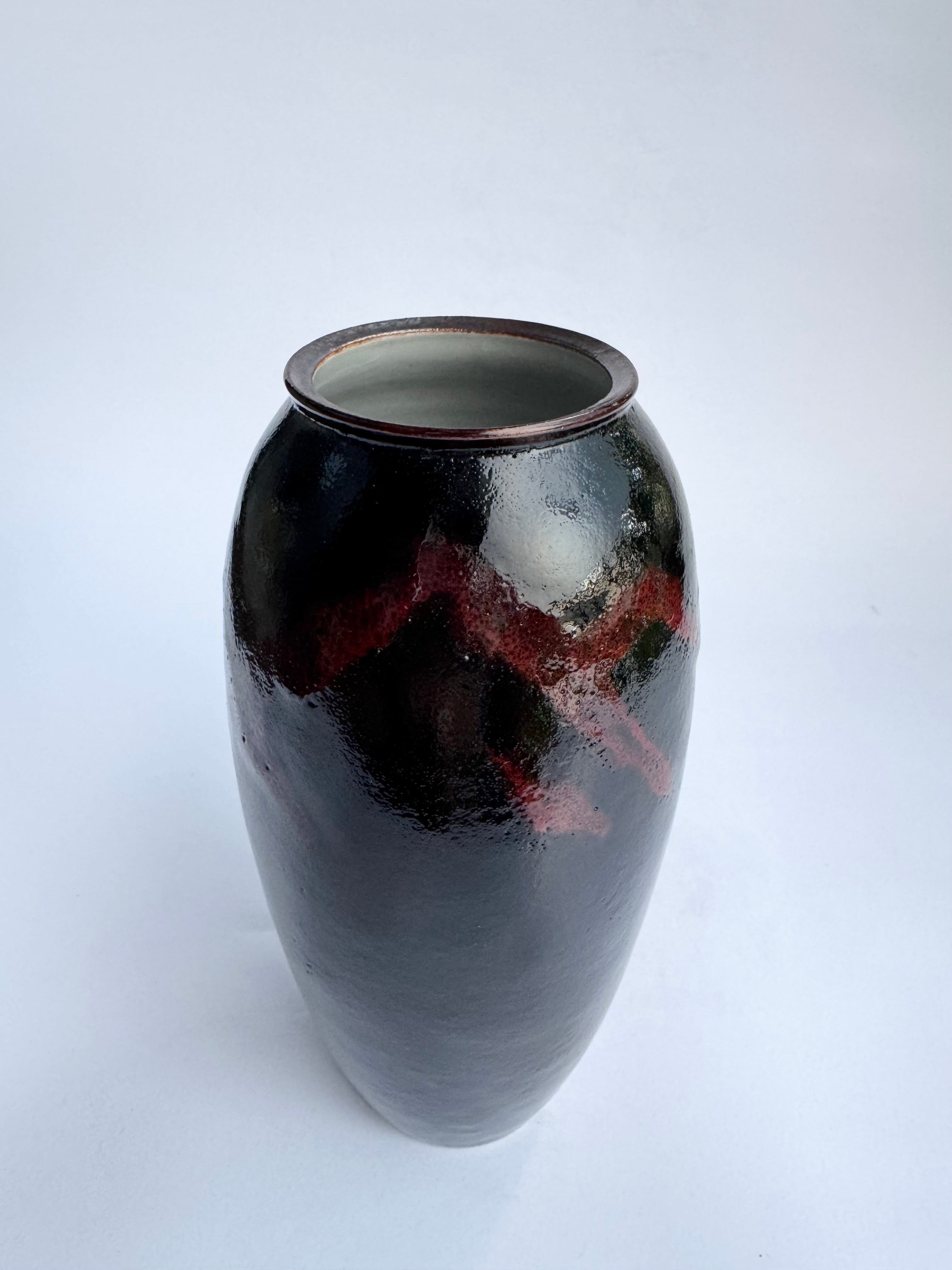 Handcrafted Black Glazed Mountain Vase . Japanese Studio Pottery