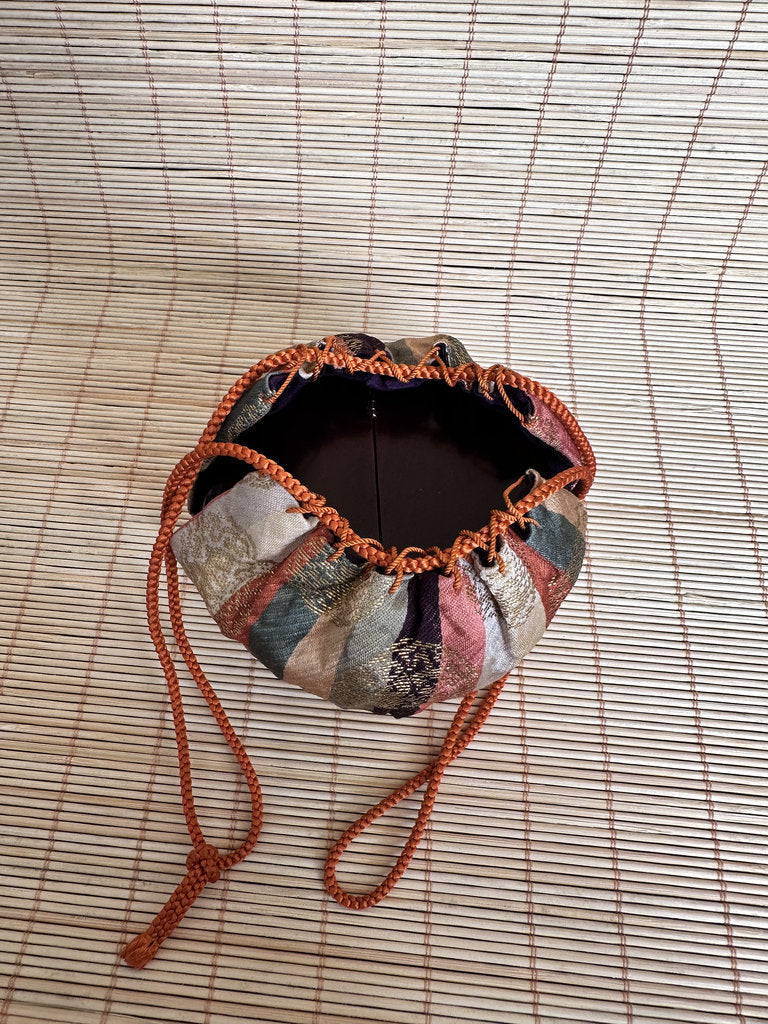 Japanese Natsume Tea Caddy | Tame-Nuri Urushi Lacquer | Wari-Buta Split Lid | Kinran Shifuku Pouch | Chanoyu Matcha Container
