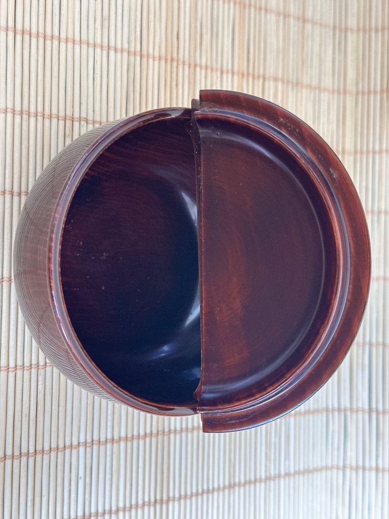 Japanese Natsume Tea Caddy | Tame-Nuri Urushi Lacquer | Wari-Buta Split Lid | Kinran Shifuku Pouch | Chanoyu Matcha Container