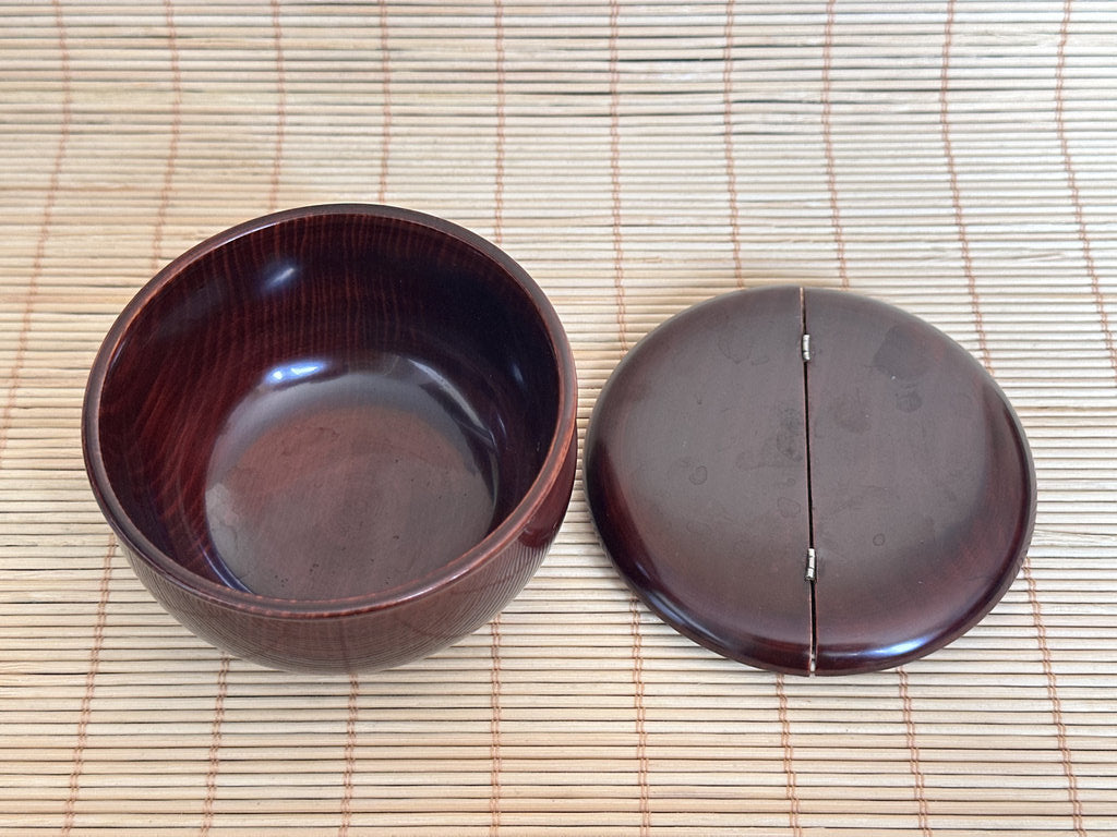 Japanese Natsume Tea Caddy | Tame-Nuri Urushi Lacquer | Wari-Buta Split Lid | Kinran Shifuku Pouch | Chanoyu Matcha Container