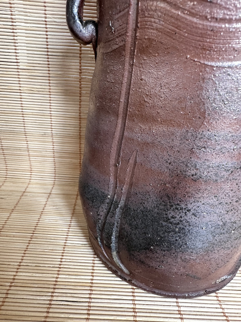 Bizen Yaki Tsubo Vase | Sangiri & Yohen Fire | Double Loop Handles | Japanese Ikebana Stoneware | Wabi-Sabi Unglazed Pottery