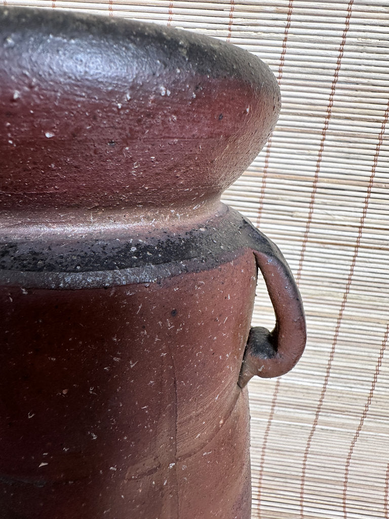 Bizen Yaki Tsubo Vase | Sangiri & Yohen Fire | Double Loop Handles | Japanese Ikebana Stoneware | Wabi-Sabi Unglazed Pottery