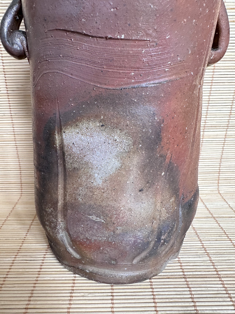 Bizen Yaki Tsubo Vase | Sangiri & Yohen Fire | Double Loop Handles | Japanese Ikebana Stoneware | Wabi-Sabi Unglazed Pottery