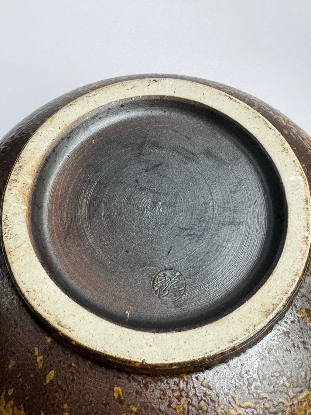 Japanese Rustic Stoneware Vase with Gray–Yellow Glaze & Brown Floral Carvings