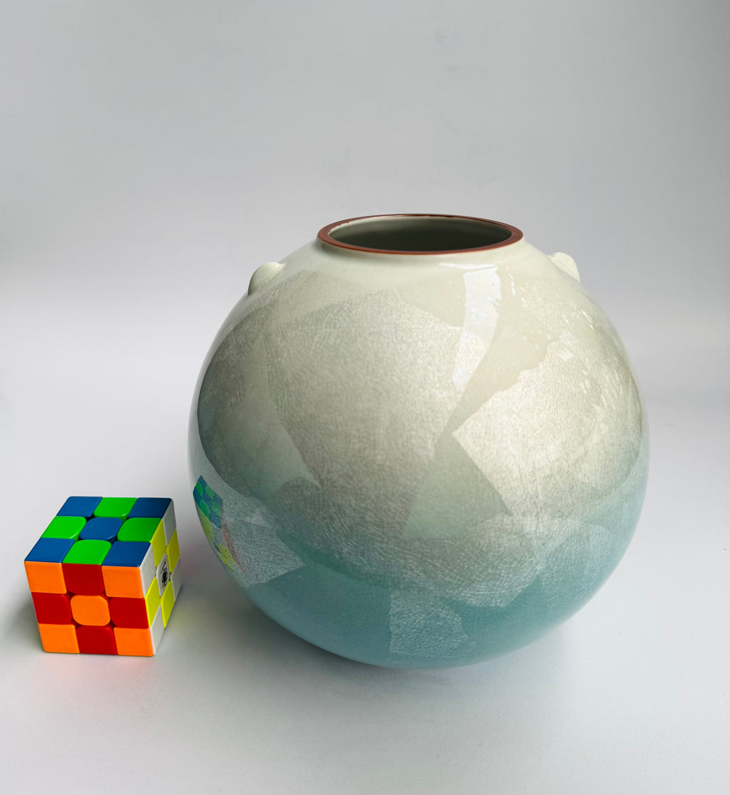 Kutani Celadon Blue Vase - Soft Sky-Blue Glaze with Crackle Texture