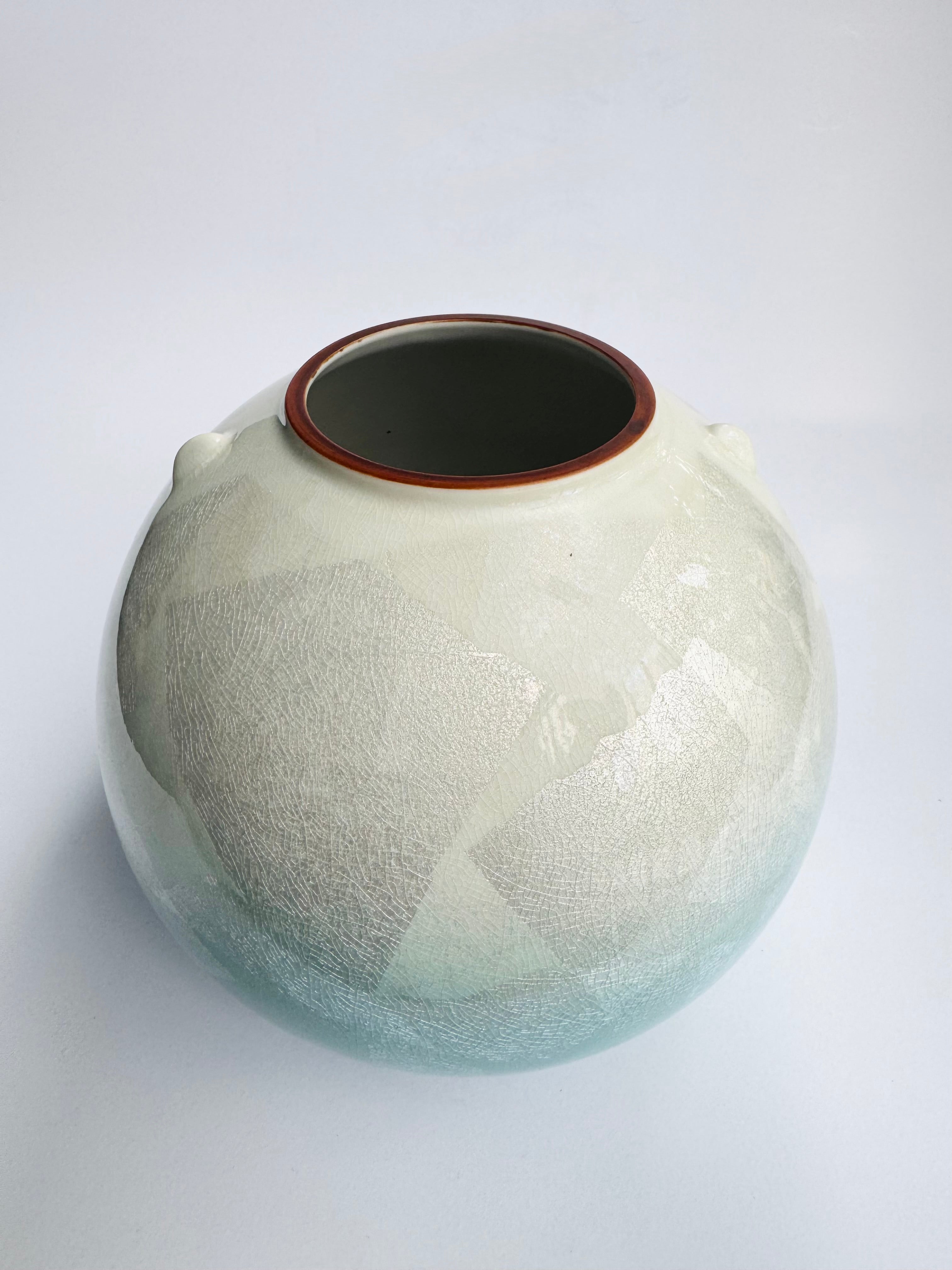 Kutani Celadon Blue Vase - Soft Sky-Blue Glaze with Crackle Texture