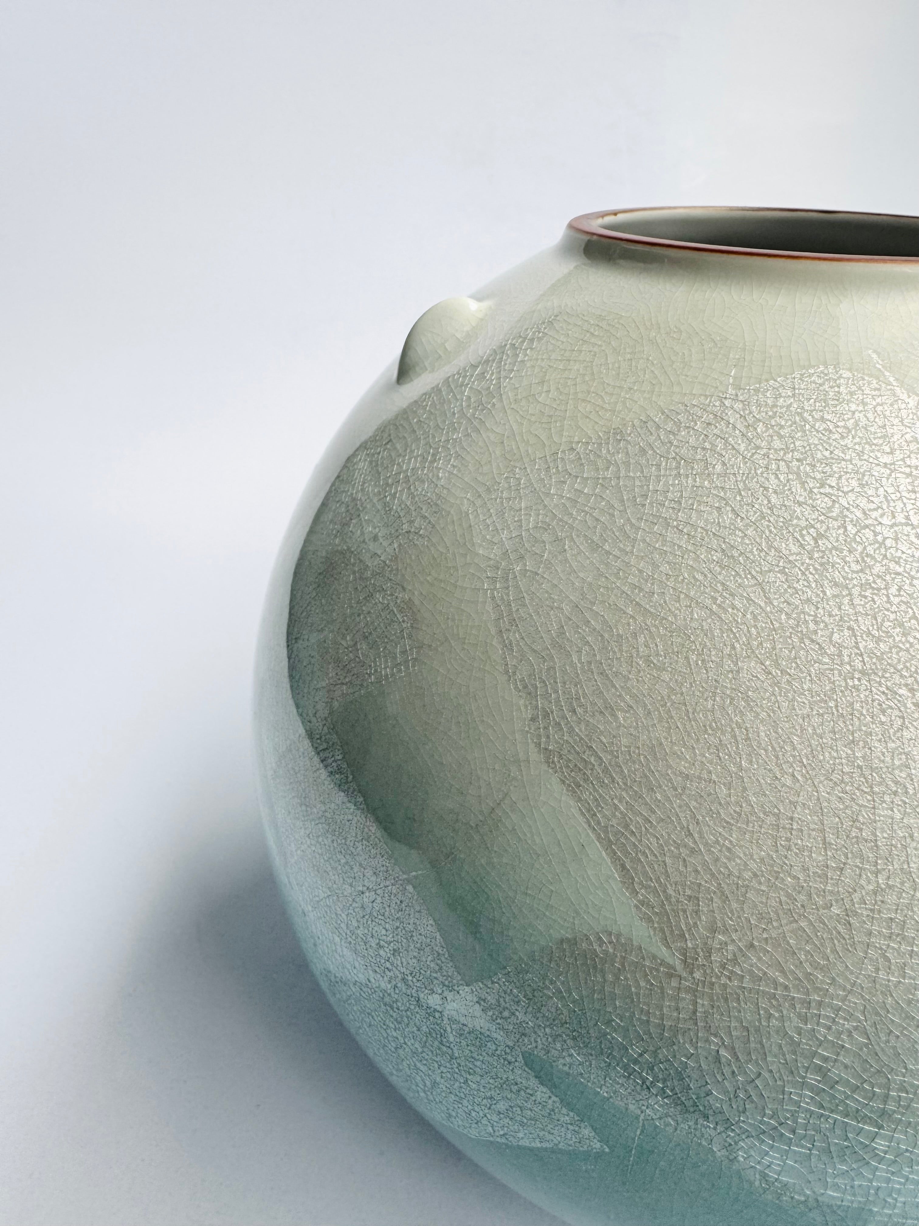 Kutani Celadon Blue Vase - Soft Sky-Blue Glaze with Crackle Texture