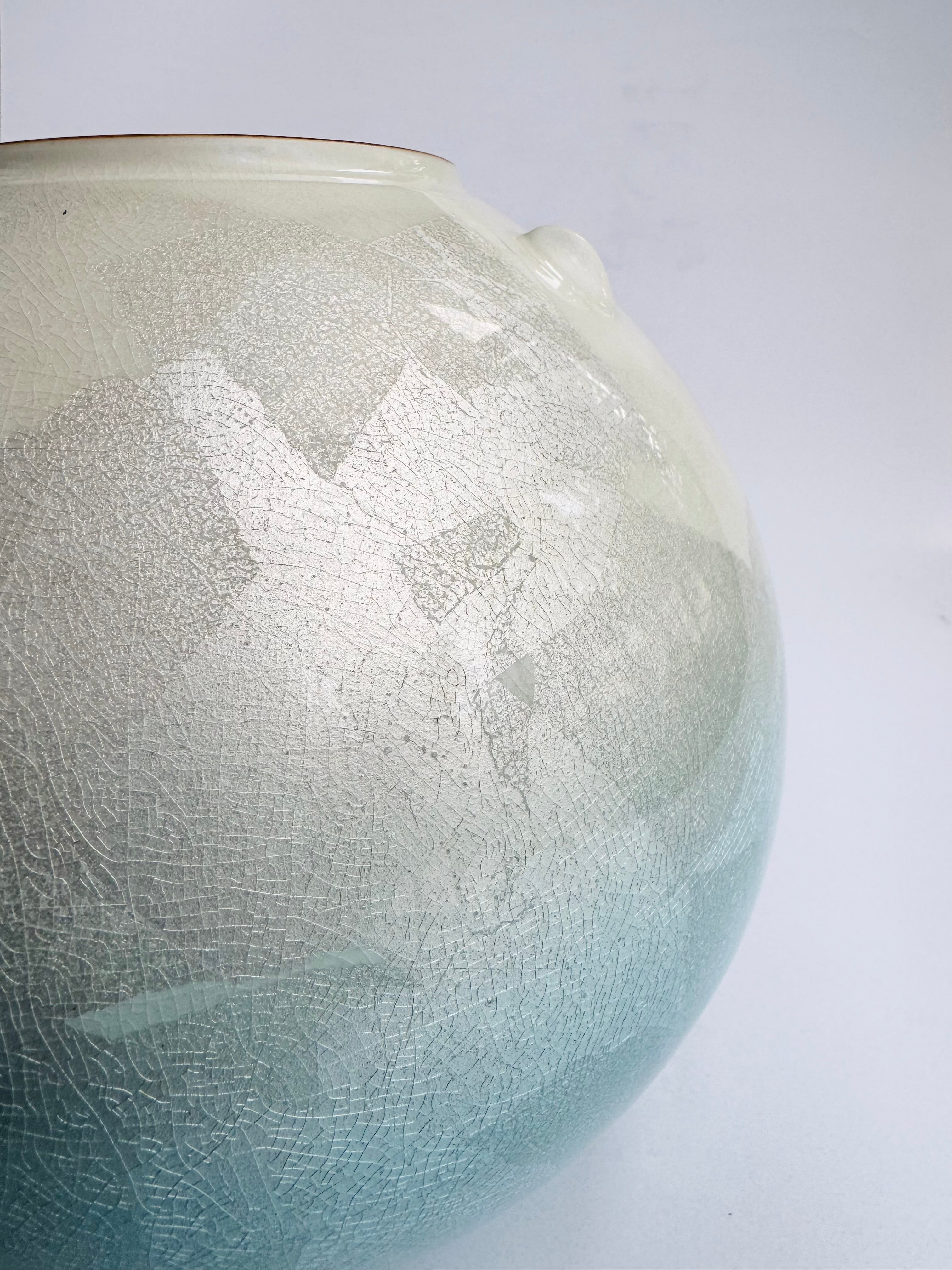 Kutani Celadon Blue Vase - Soft Sky-Blue Glaze with Crackle Texture