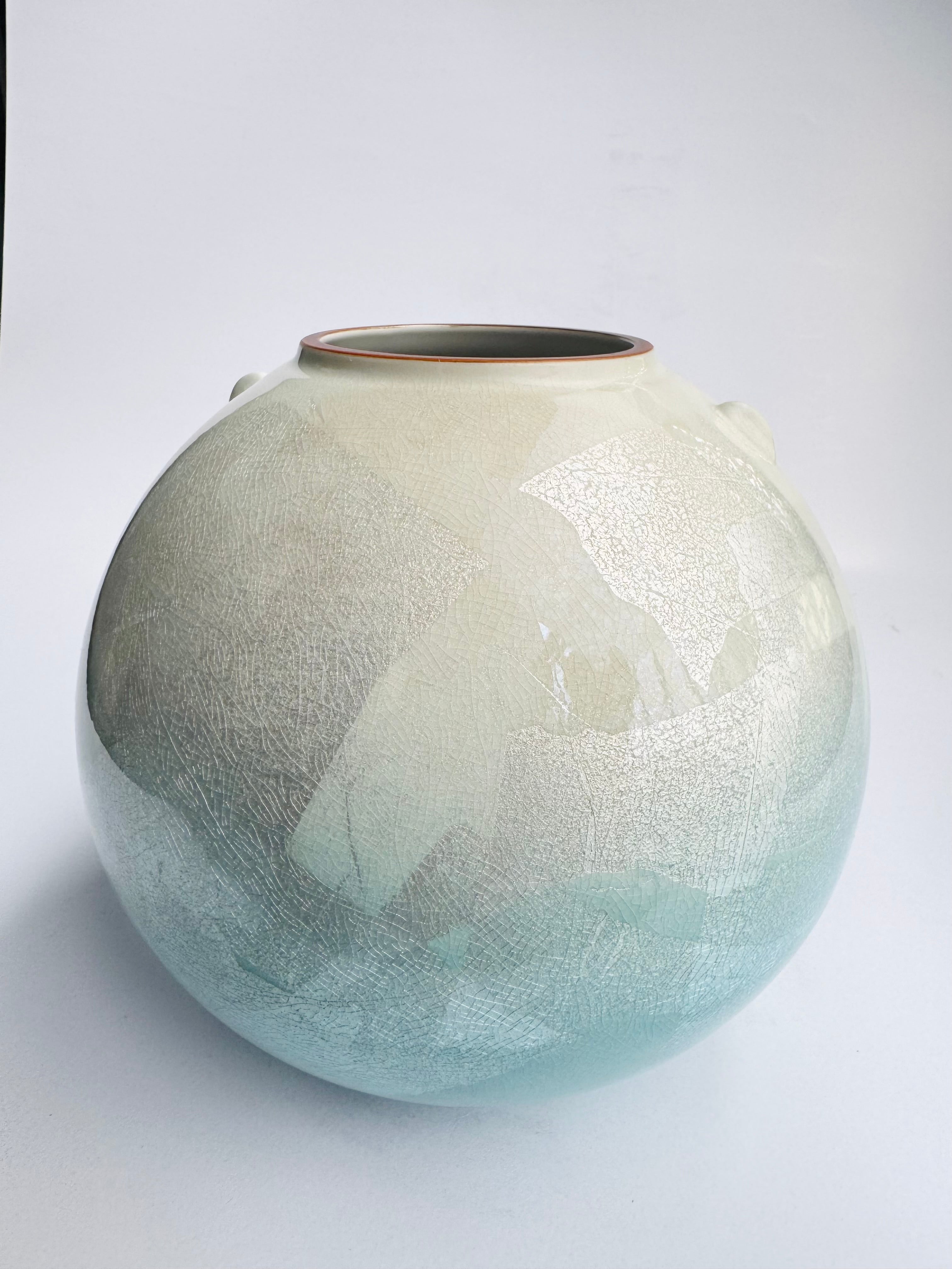 Kutani Celadon Blue Vase - Soft Sky-Blue Glaze with Crackle Texture