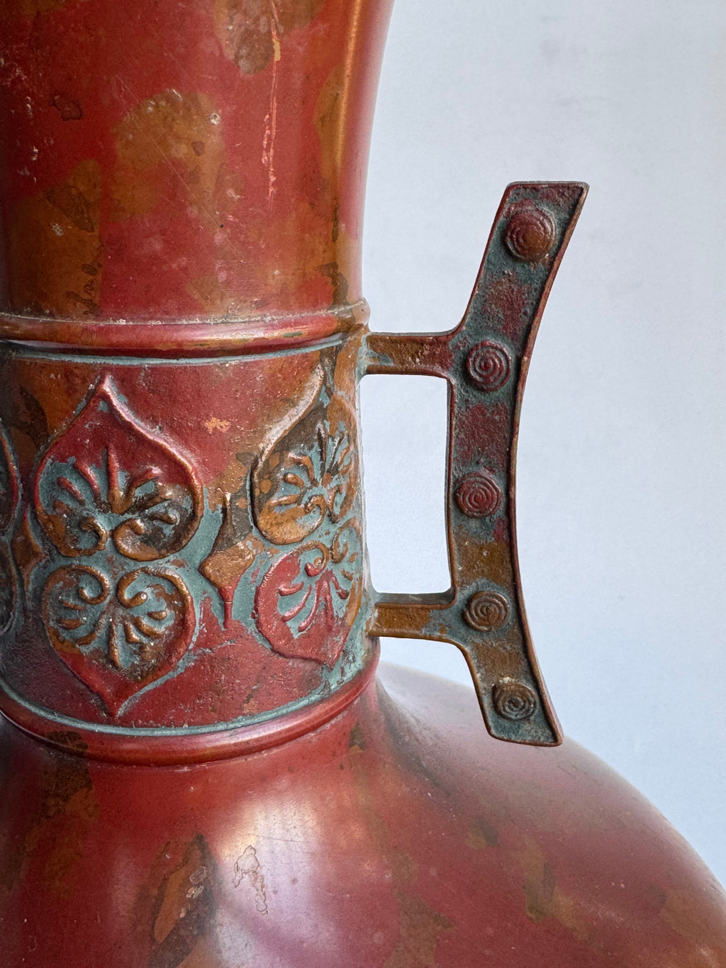 Vintage Japanese Red Bronze Vase - Classic Form with Floral Relief Handles