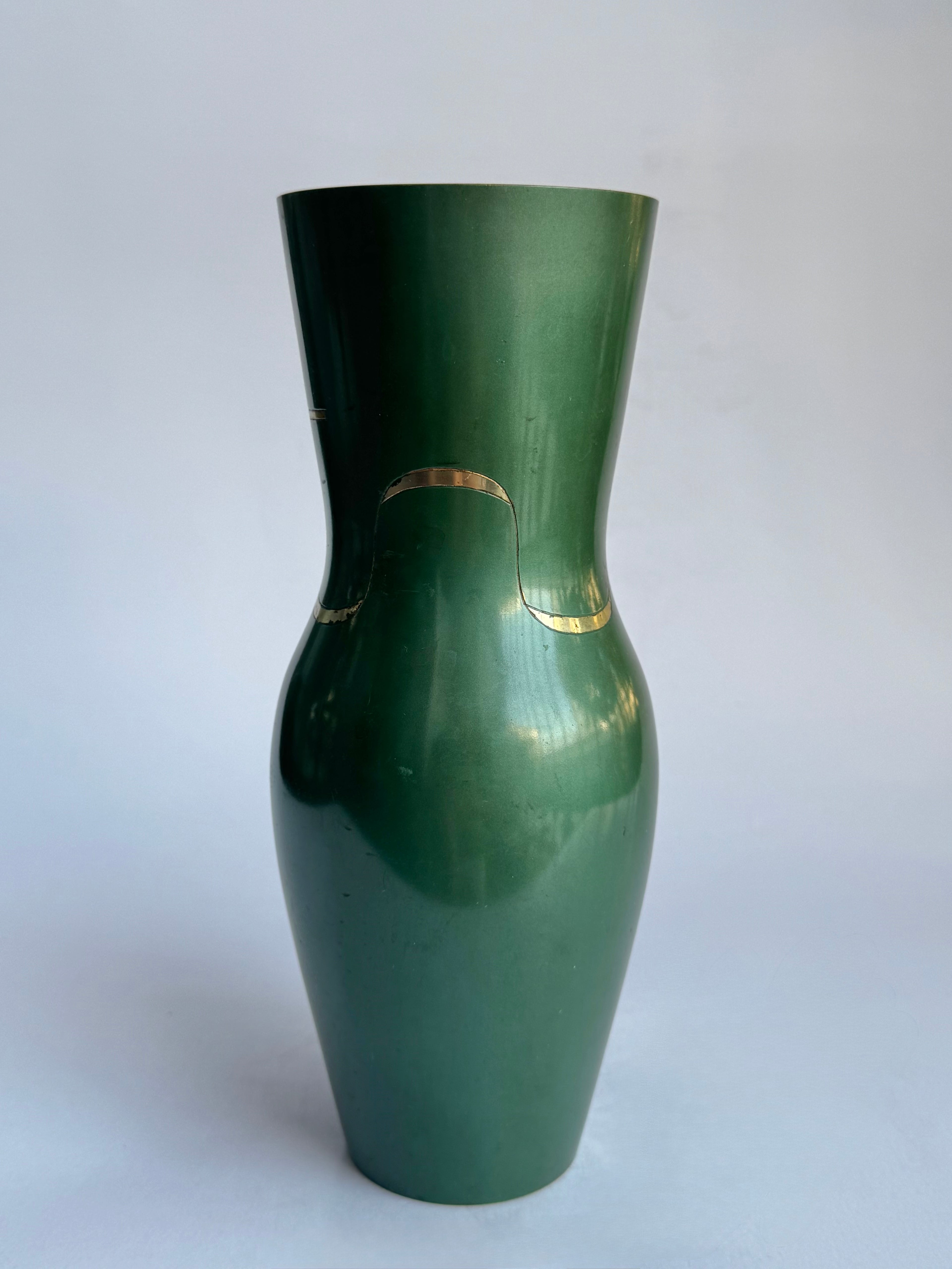 Vintage Japanese Bronze Vase with Crane Motif – Green Patina Finish