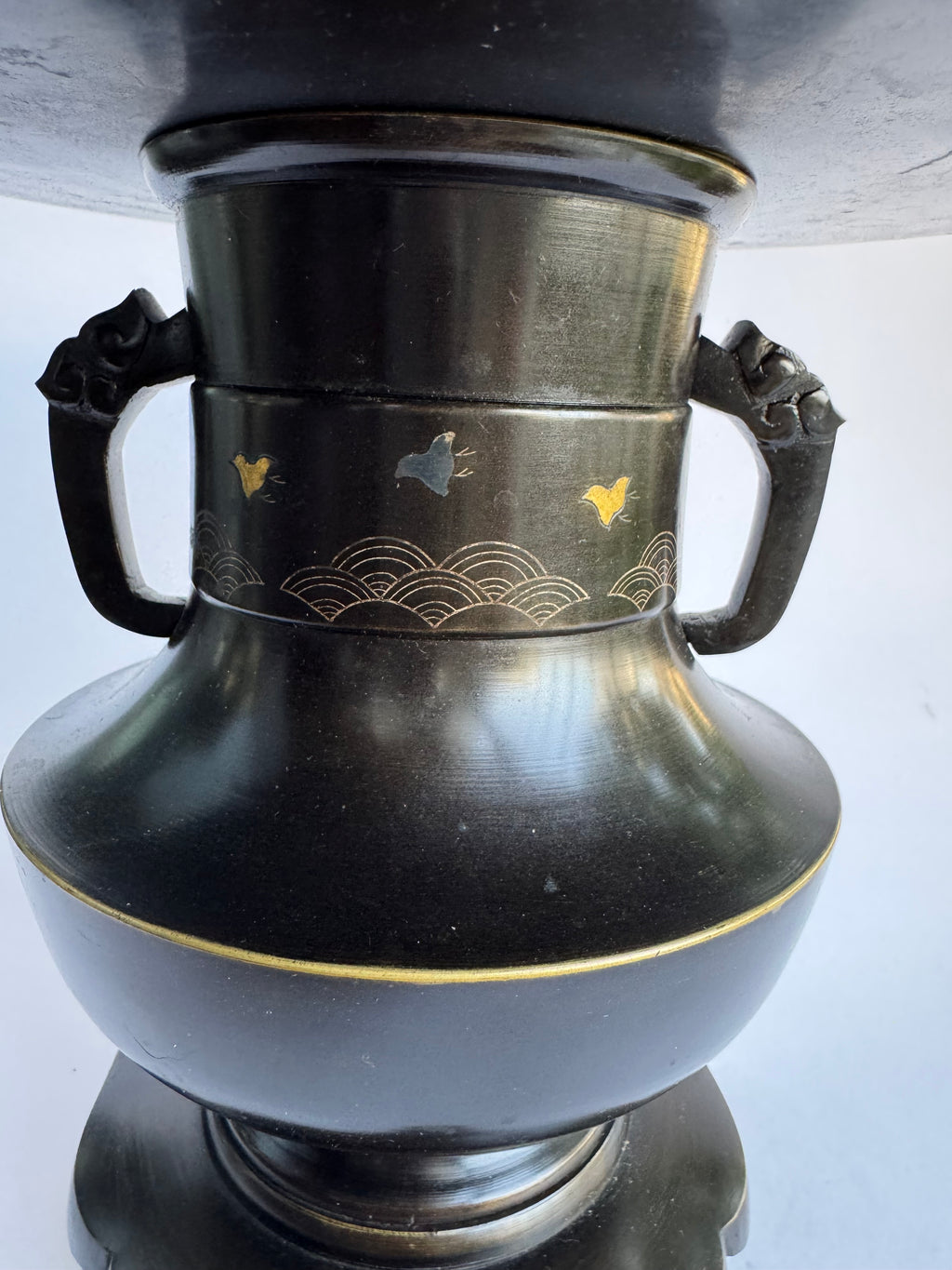 Vintage Japanese Bronze Ikebana Vase with Stand