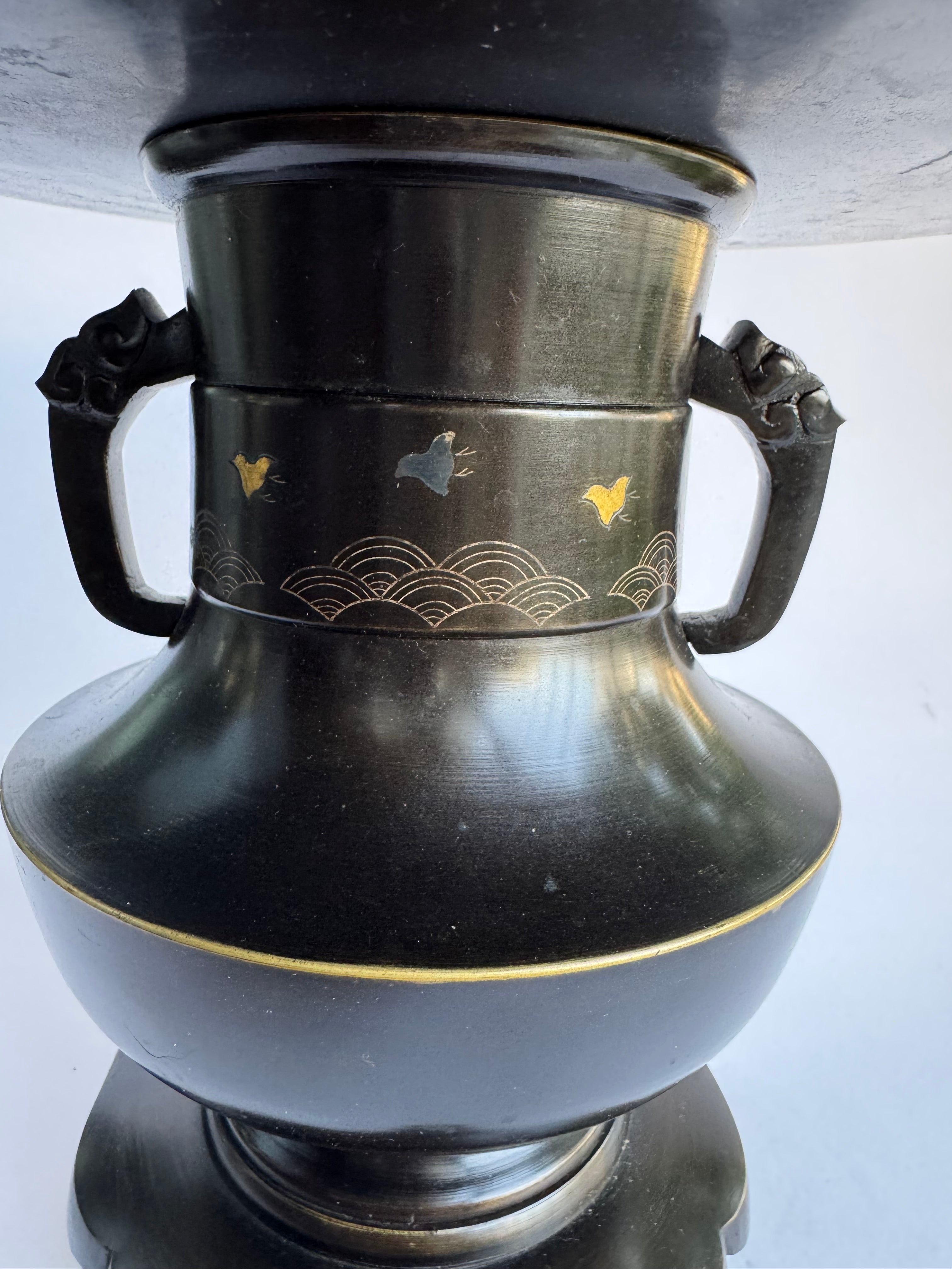 Vintage Japanese Bronze Ikebana Vase with Stand