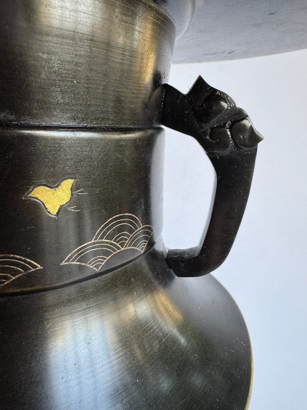 Vintage Japanese Bronze Ikebana Vase with Stand