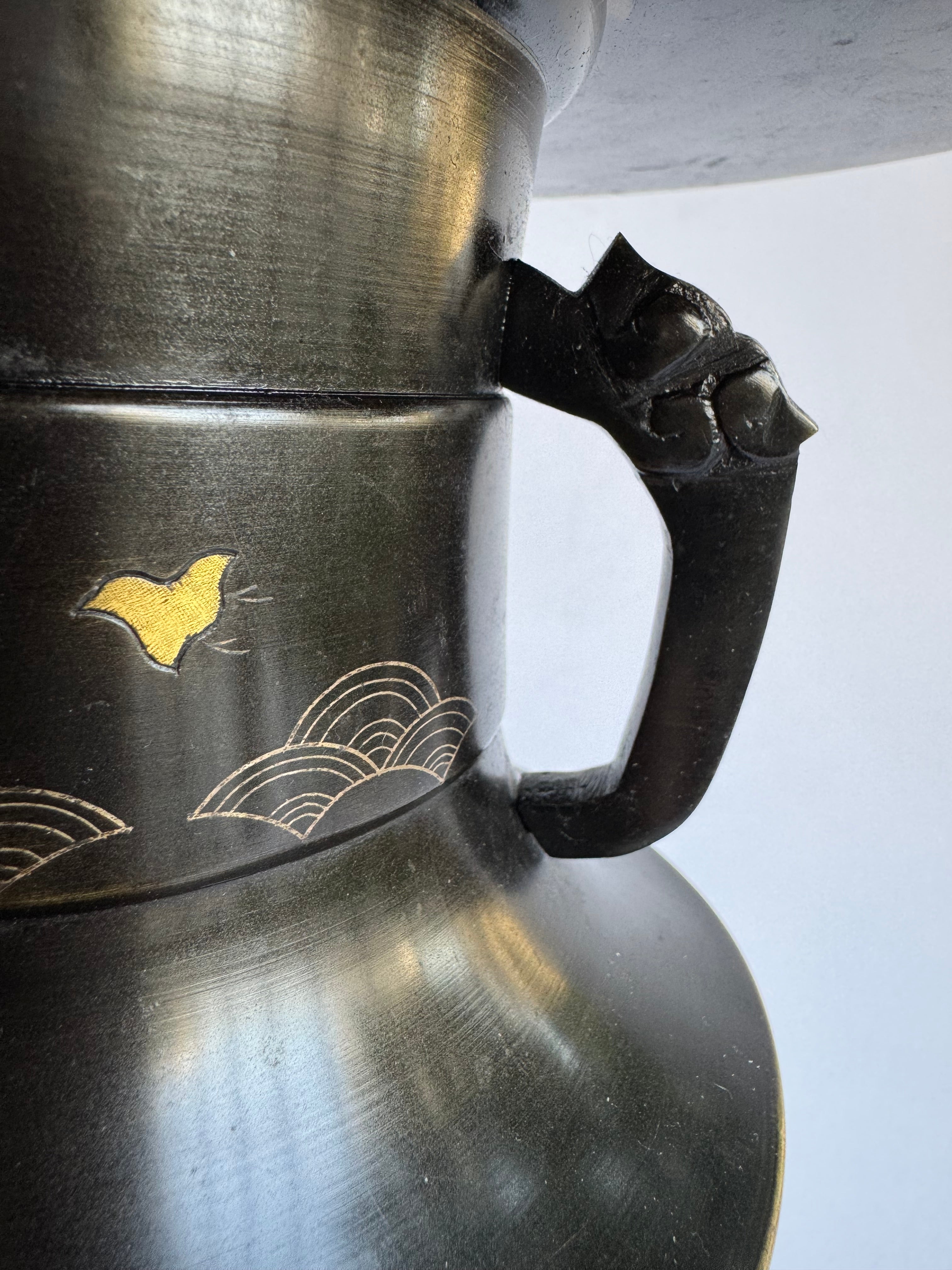 Vintage Japanese Bronze Ikebana Vase with Stand