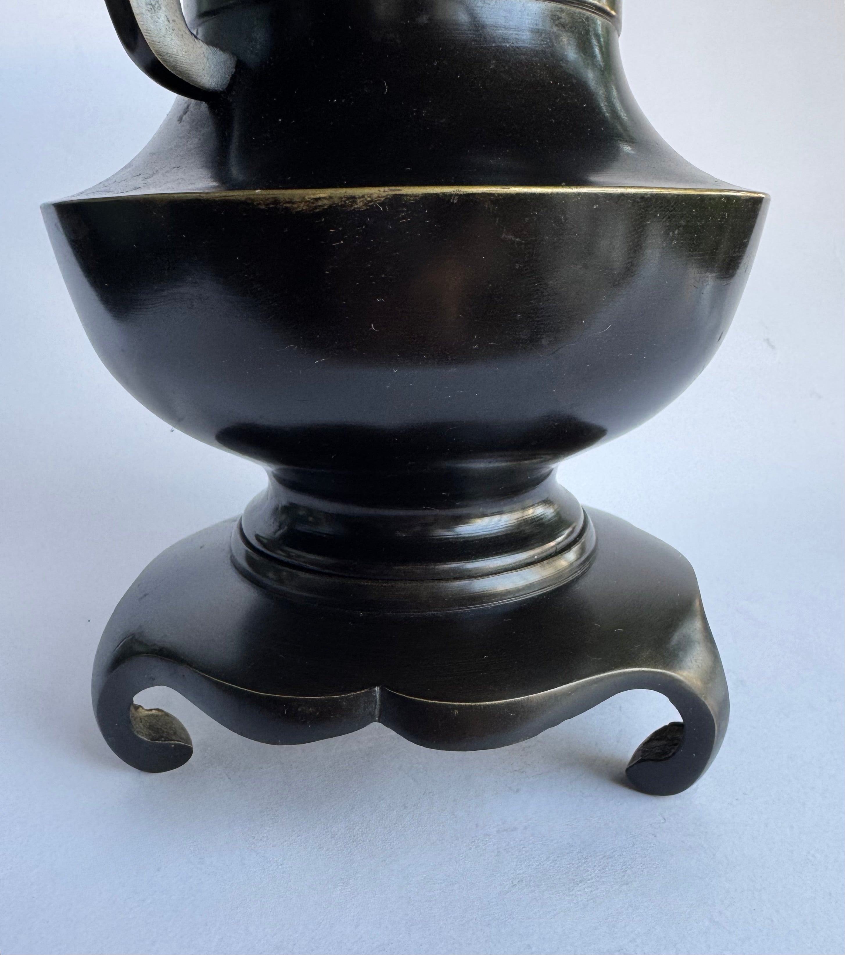 Vintage Japanese Bronze Ikebana Vase with Stand