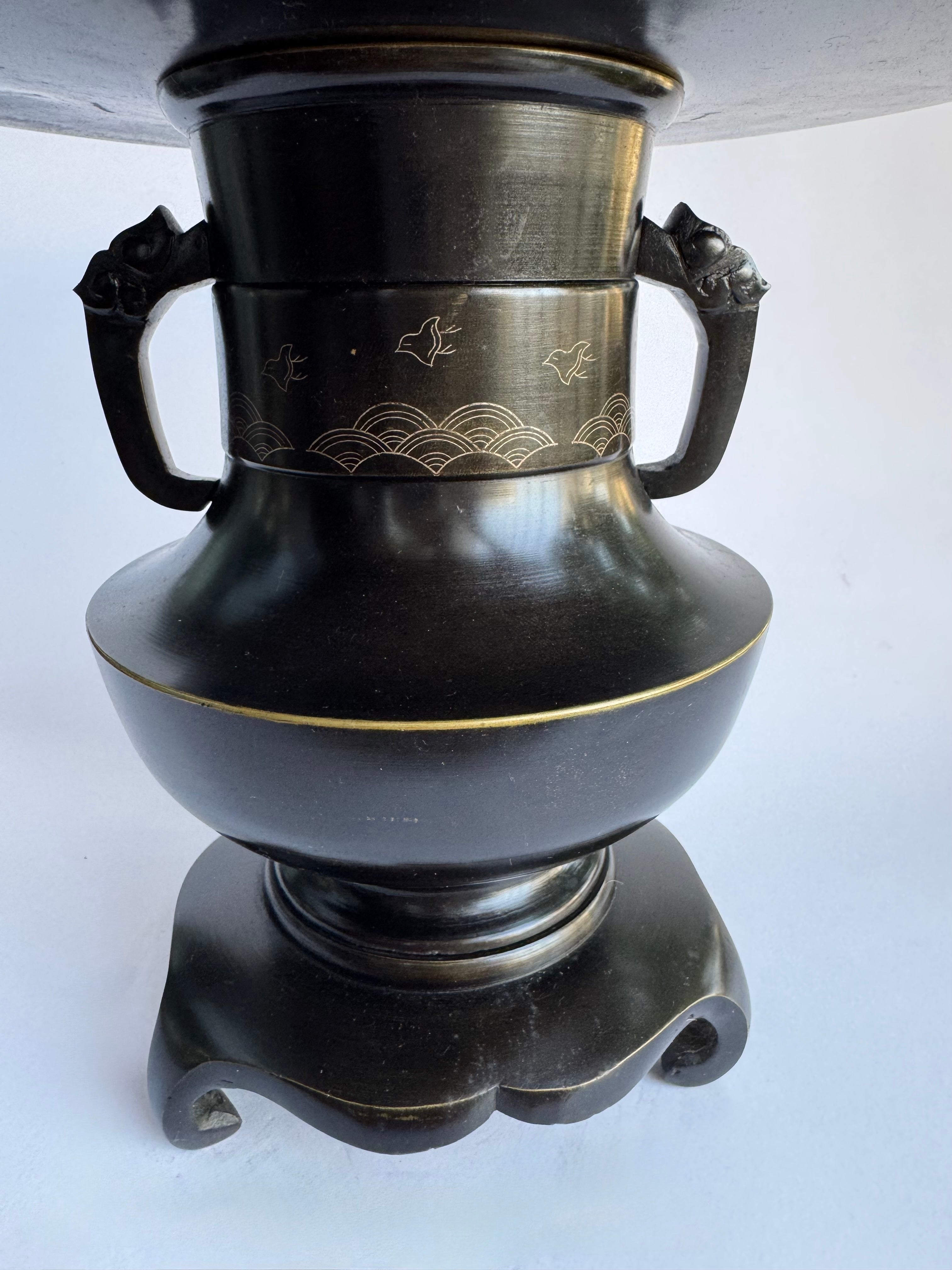 Vintage Japanese Bronze Ikebana Vase with Stand