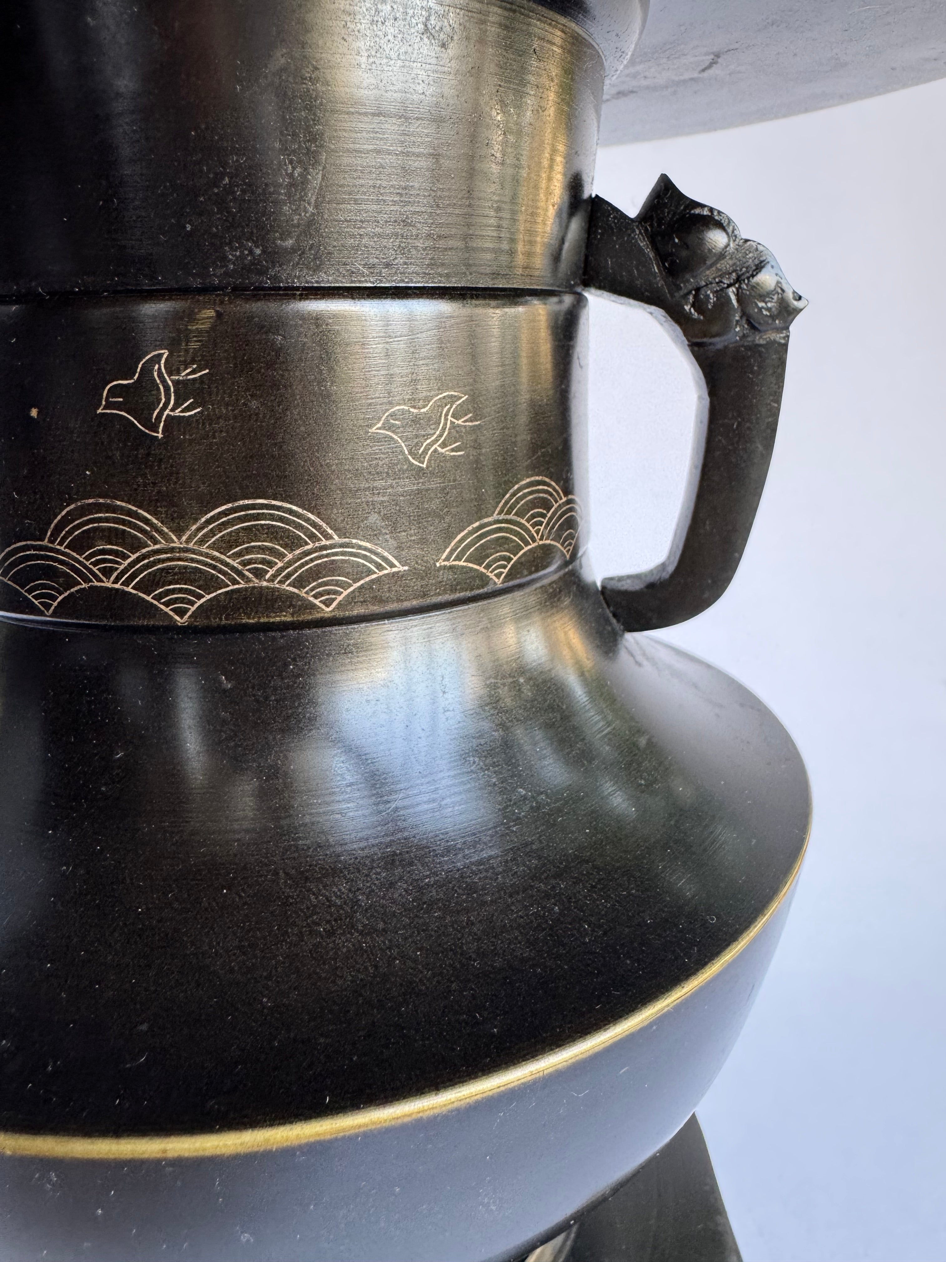 Vintage Japanese Bronze Ikebana Vase with Stand