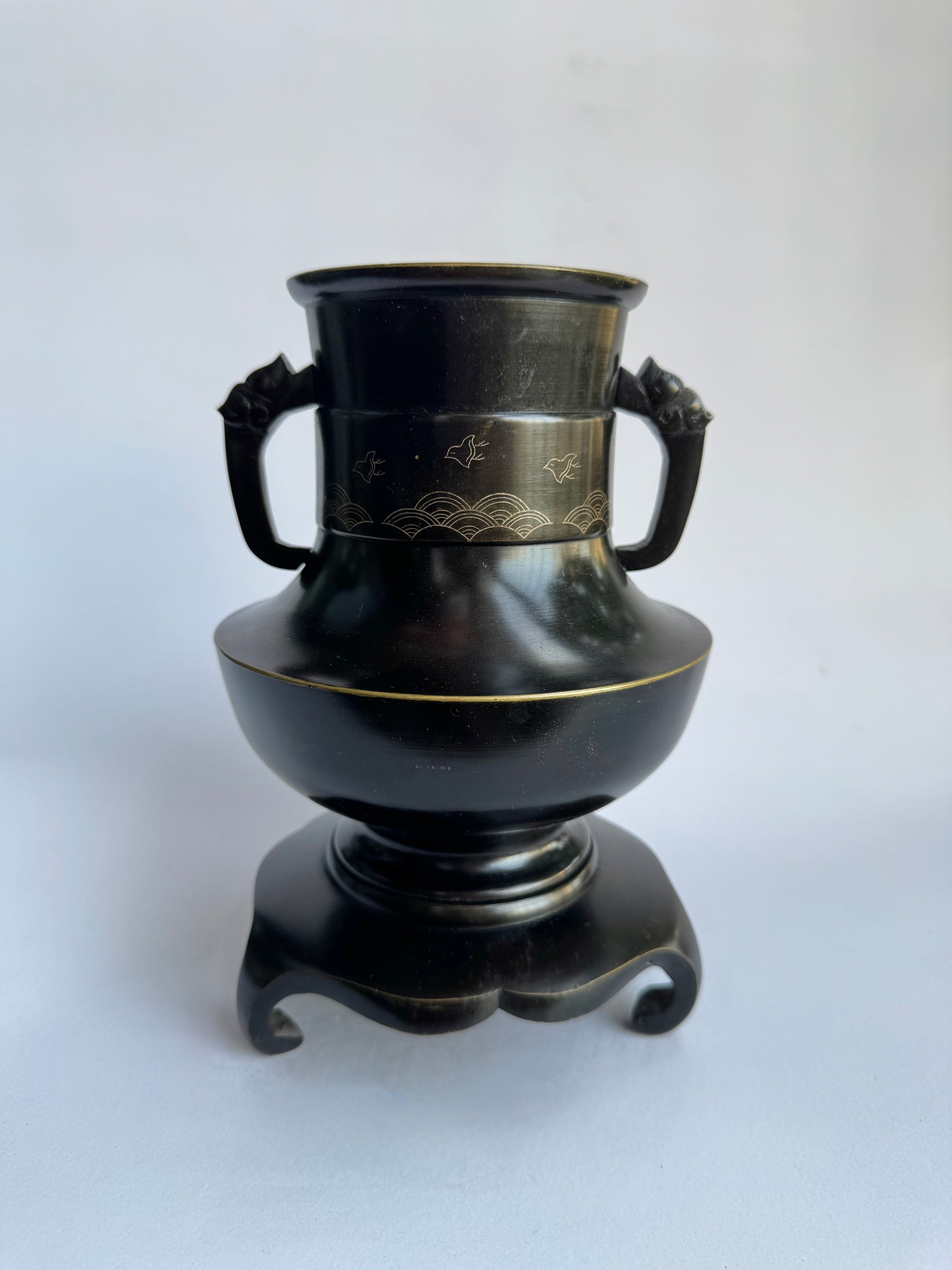 Vintage Japanese Bronze Ikebana Vase with Stand