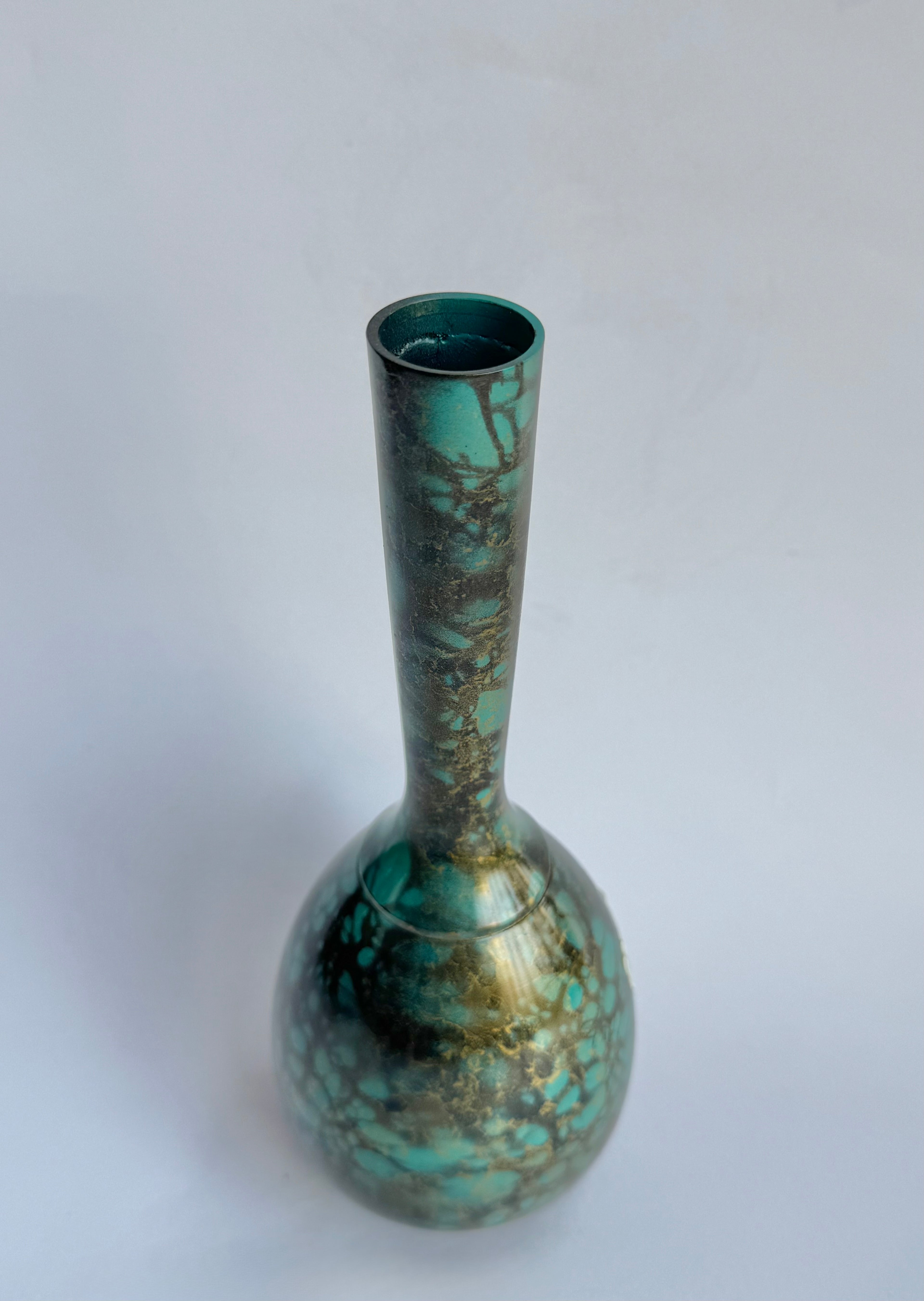 Japanese Bronze Mini Vase - Handcrafted Patina Green Glaze