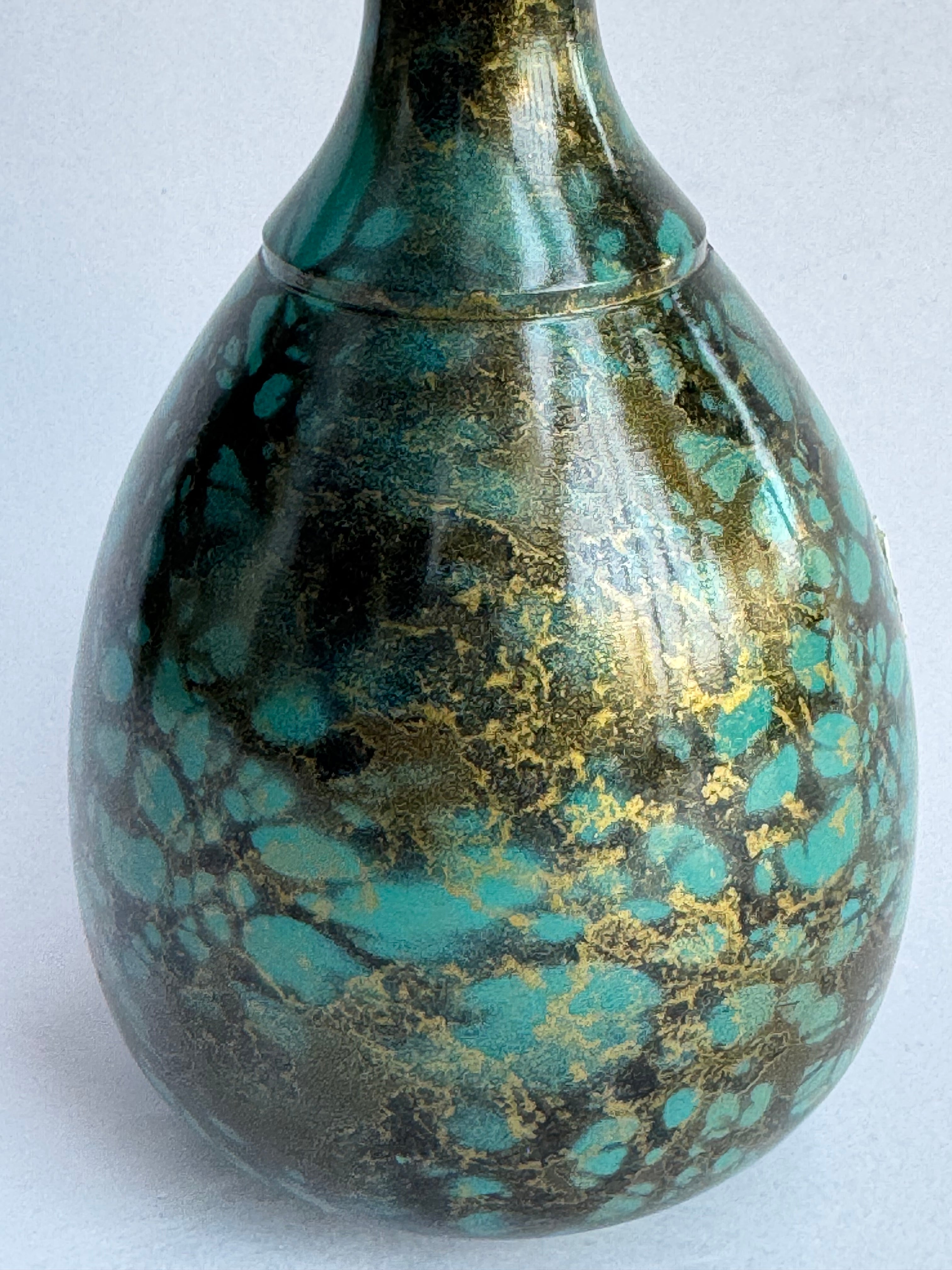 Japanese Bronze Mini Vase - Handcrafted Patina Green Glaze