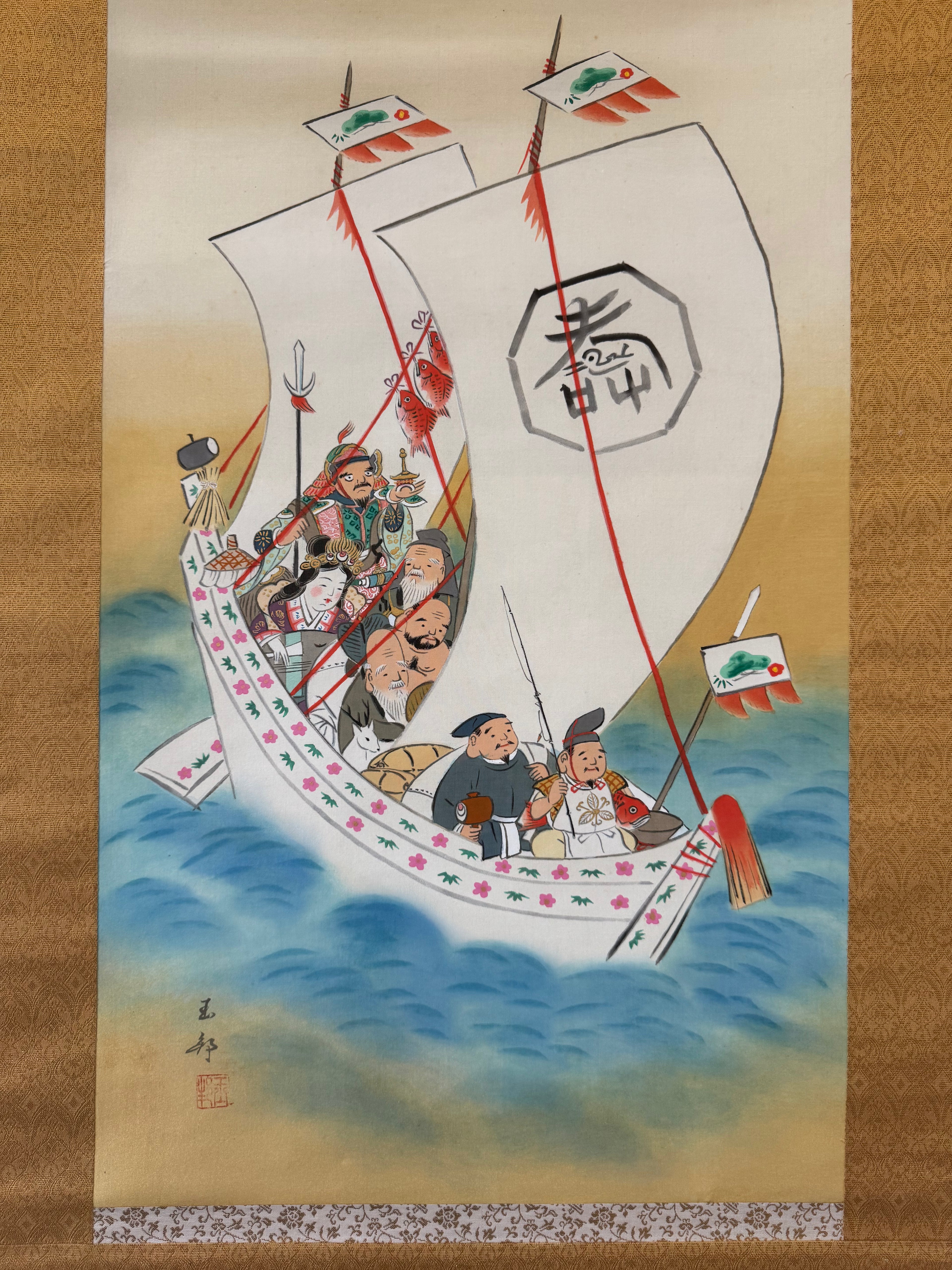 Japanese Shichifukujin Kakemono Scroll • Seven Lucky Gods on Takarabune