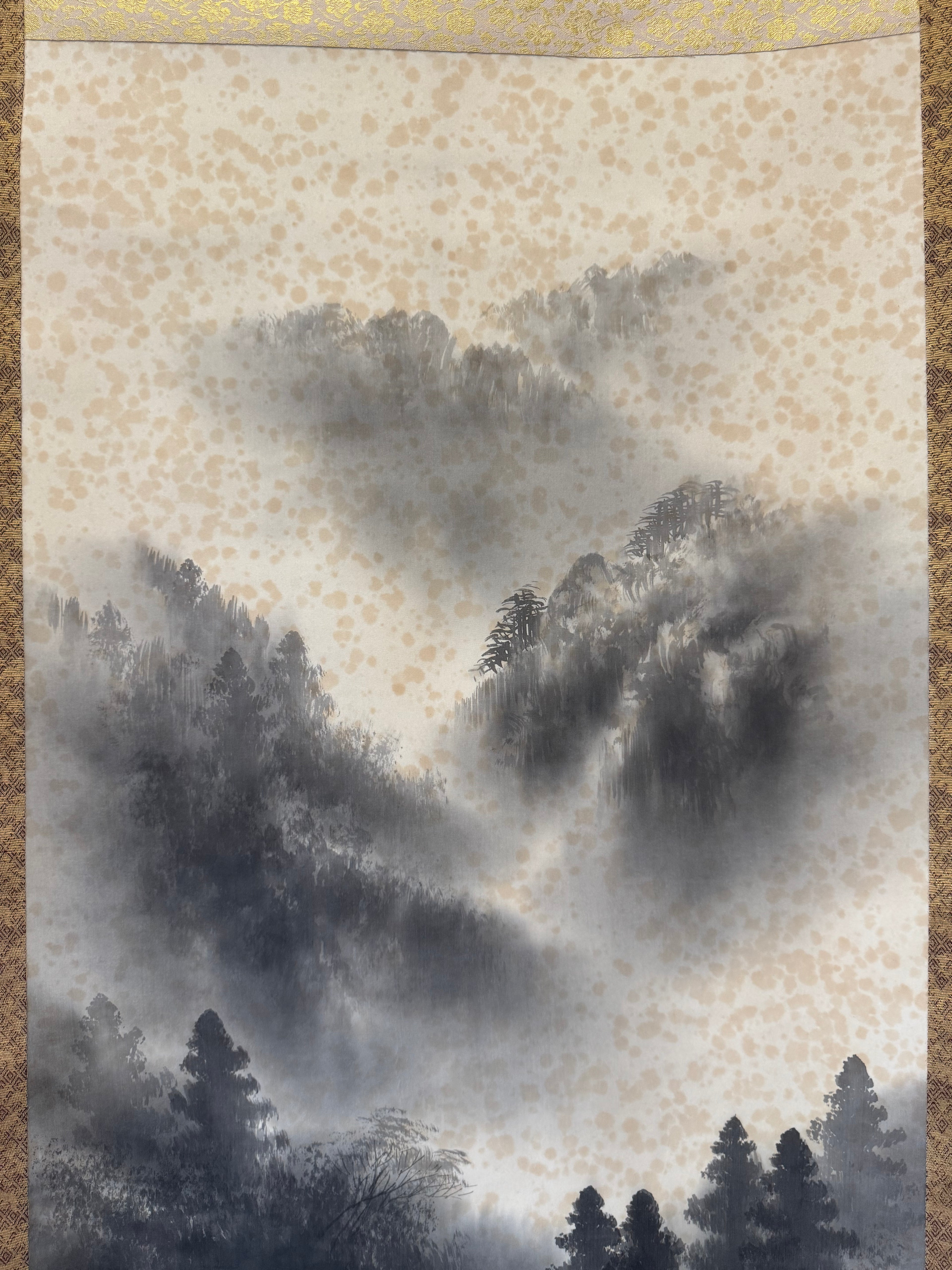 Japanese Sumi-e Landscape Kakemono • Mountain & River Ink Painting Scroll