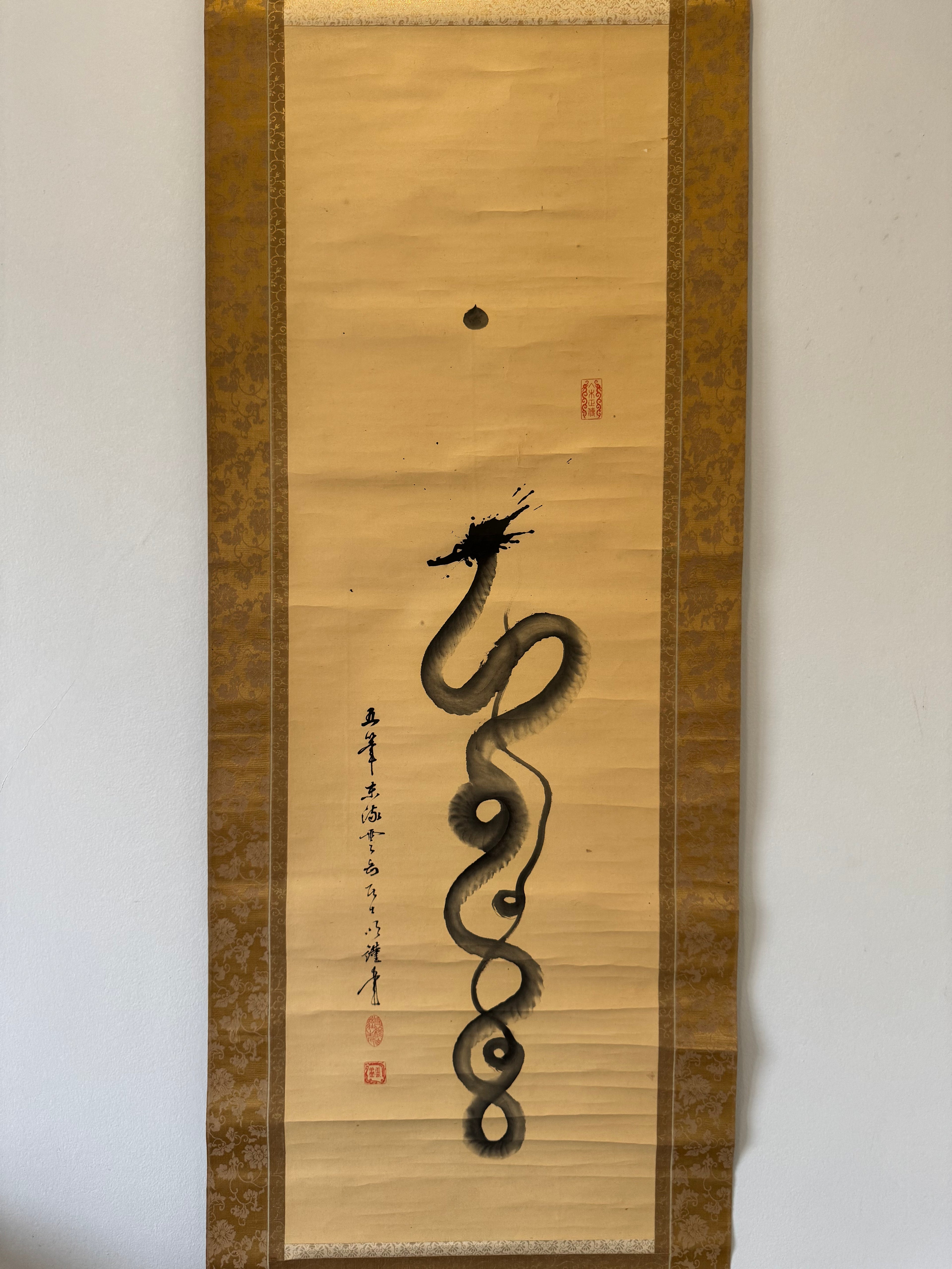 Japanese Dragon Sumi-e Kakemono • Antique Ink Painting Scroll - Collectible Decor