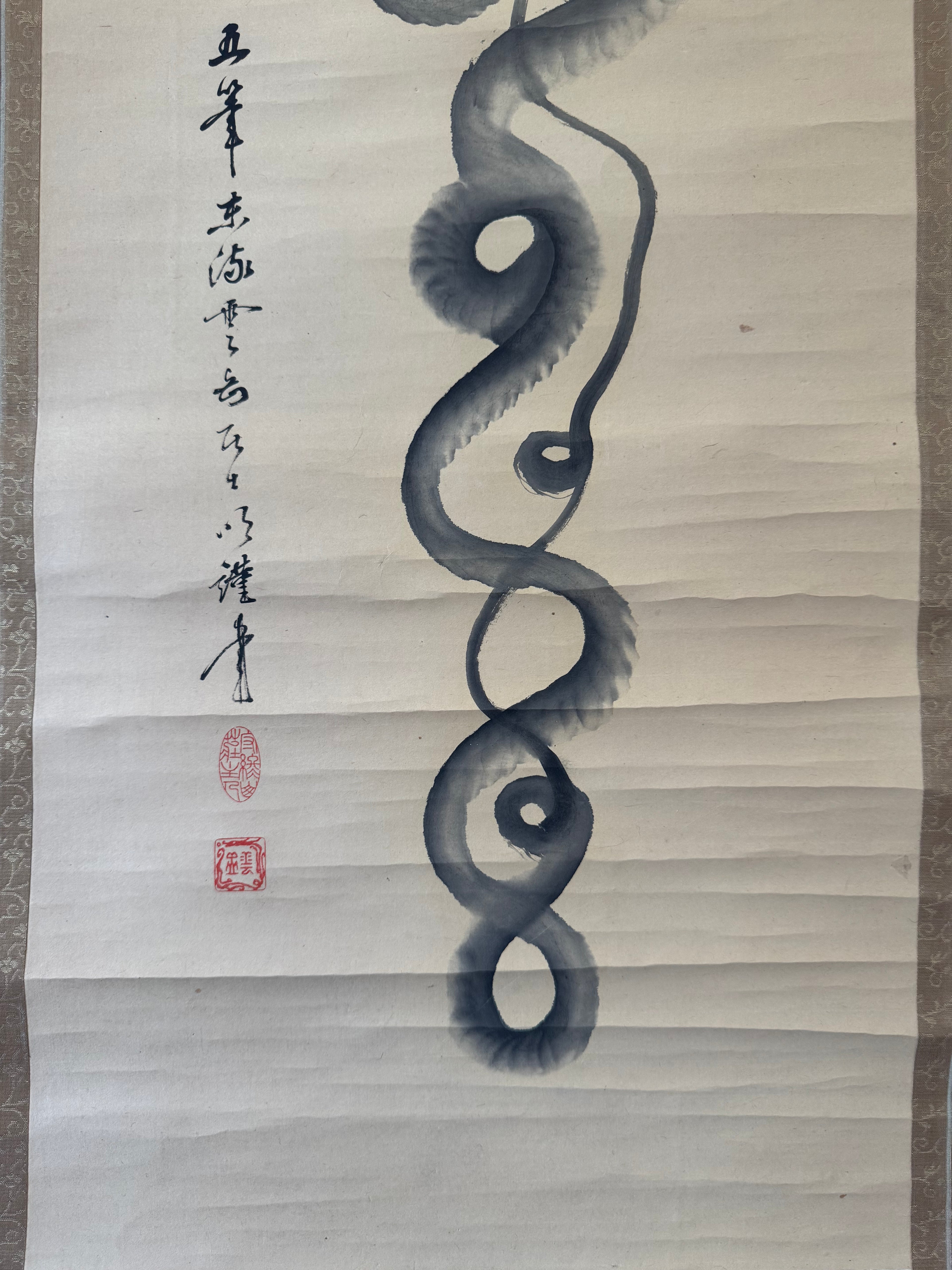 Japanese Dragon Sumi-e Kakemono • Antique Ink Painting Scroll - Collectible Decor
