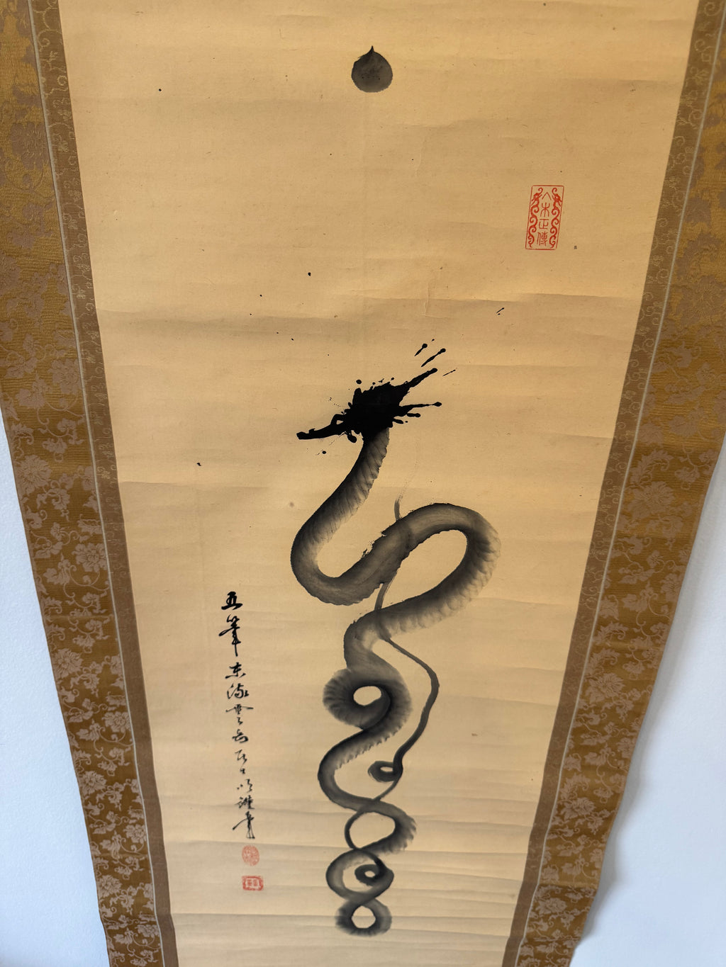 Japanese Dragon Sumi-e Kakemono • Antique Ink Painting Scroll - Collectible Decor