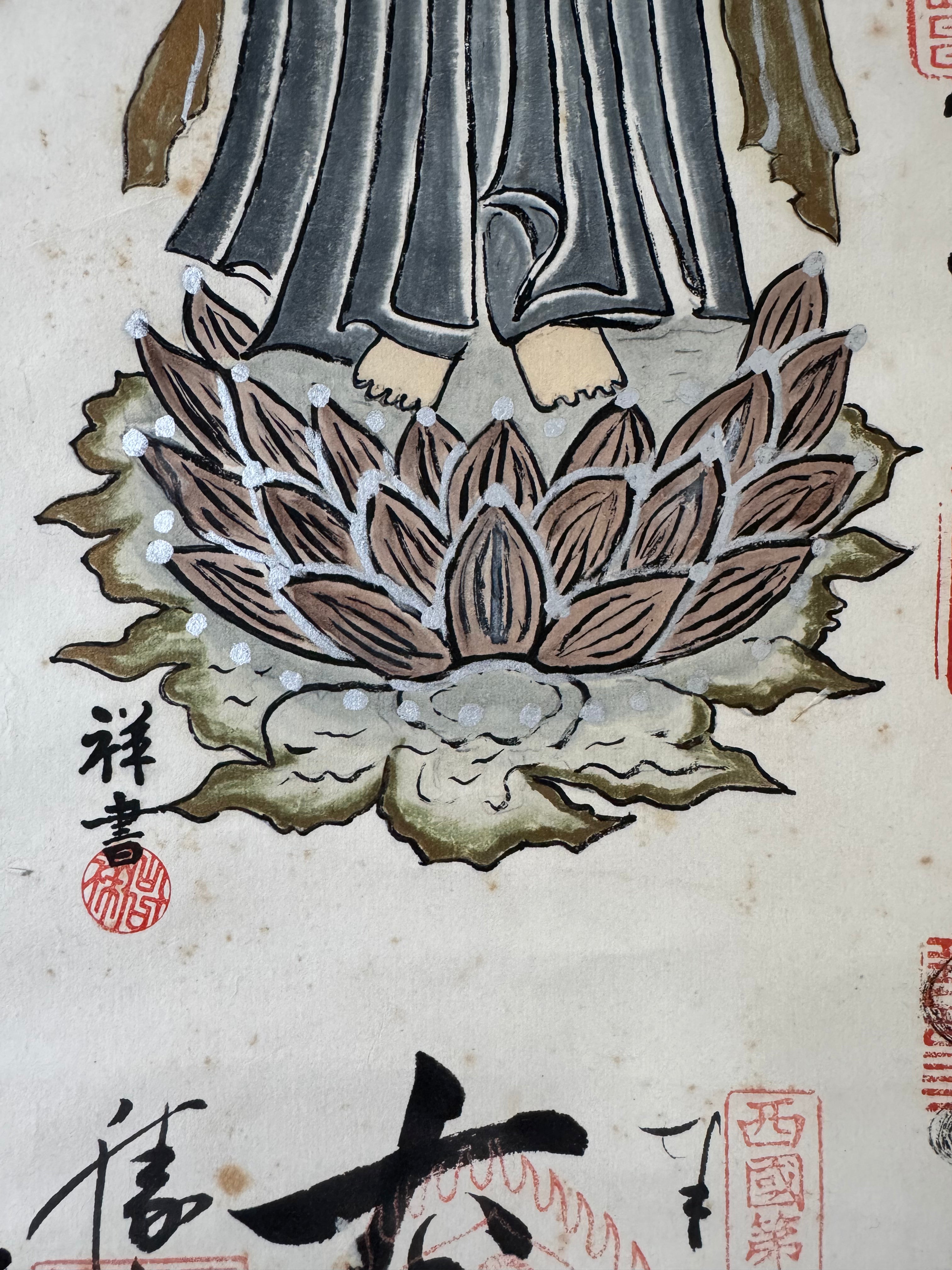 Japanese Kannon Bodhisattva Kakemono • Pilgrimage Temple Stamp Scroll - Traditional Buddhist Devotion Art