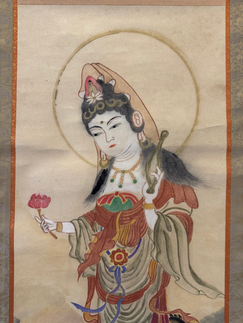 Japanese Kannon Riding Dragon Kakemono •Buddhist Scroll