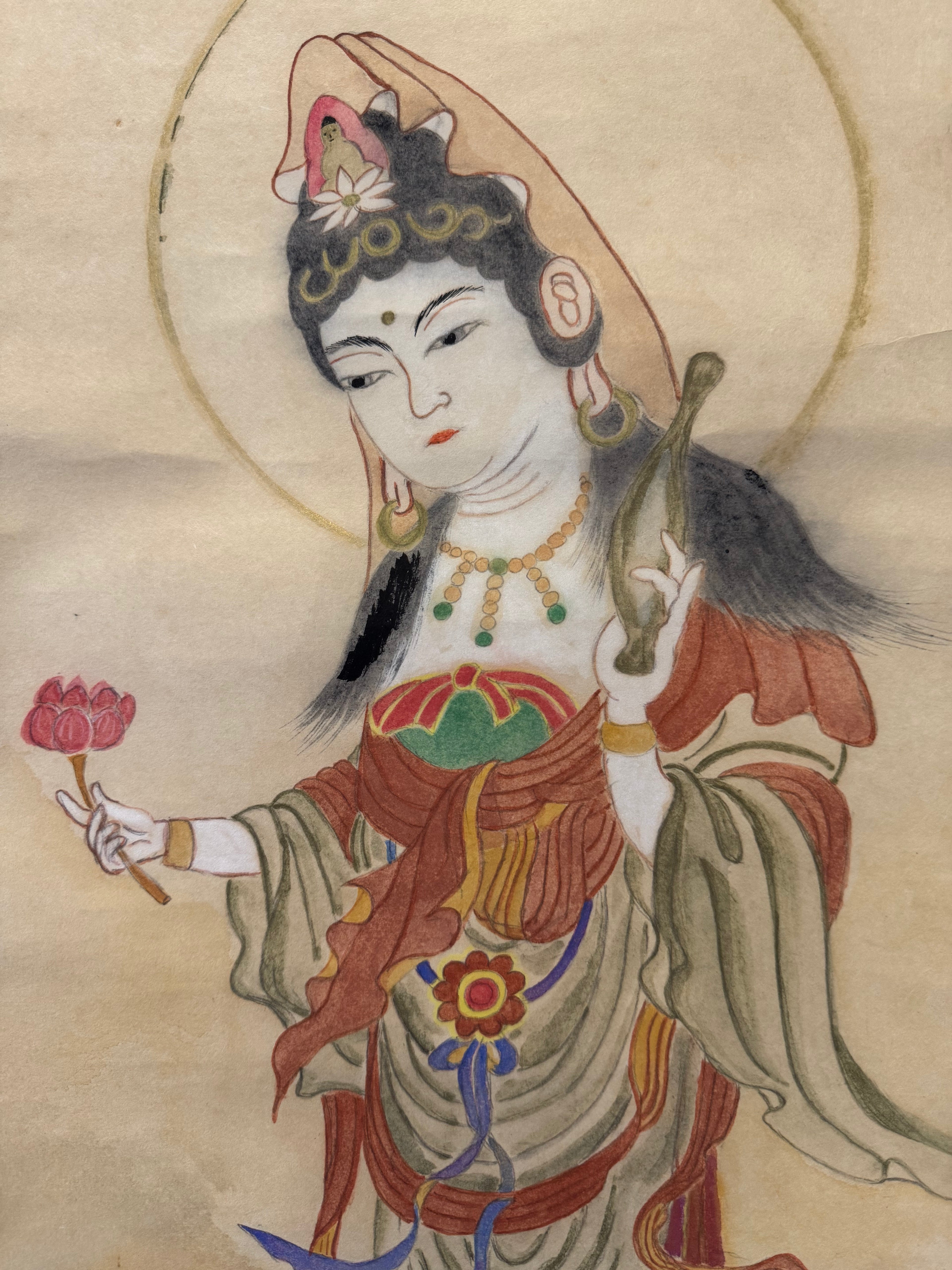 Japanese Kannon Riding Dragon Kakemono •Buddhist Scroll