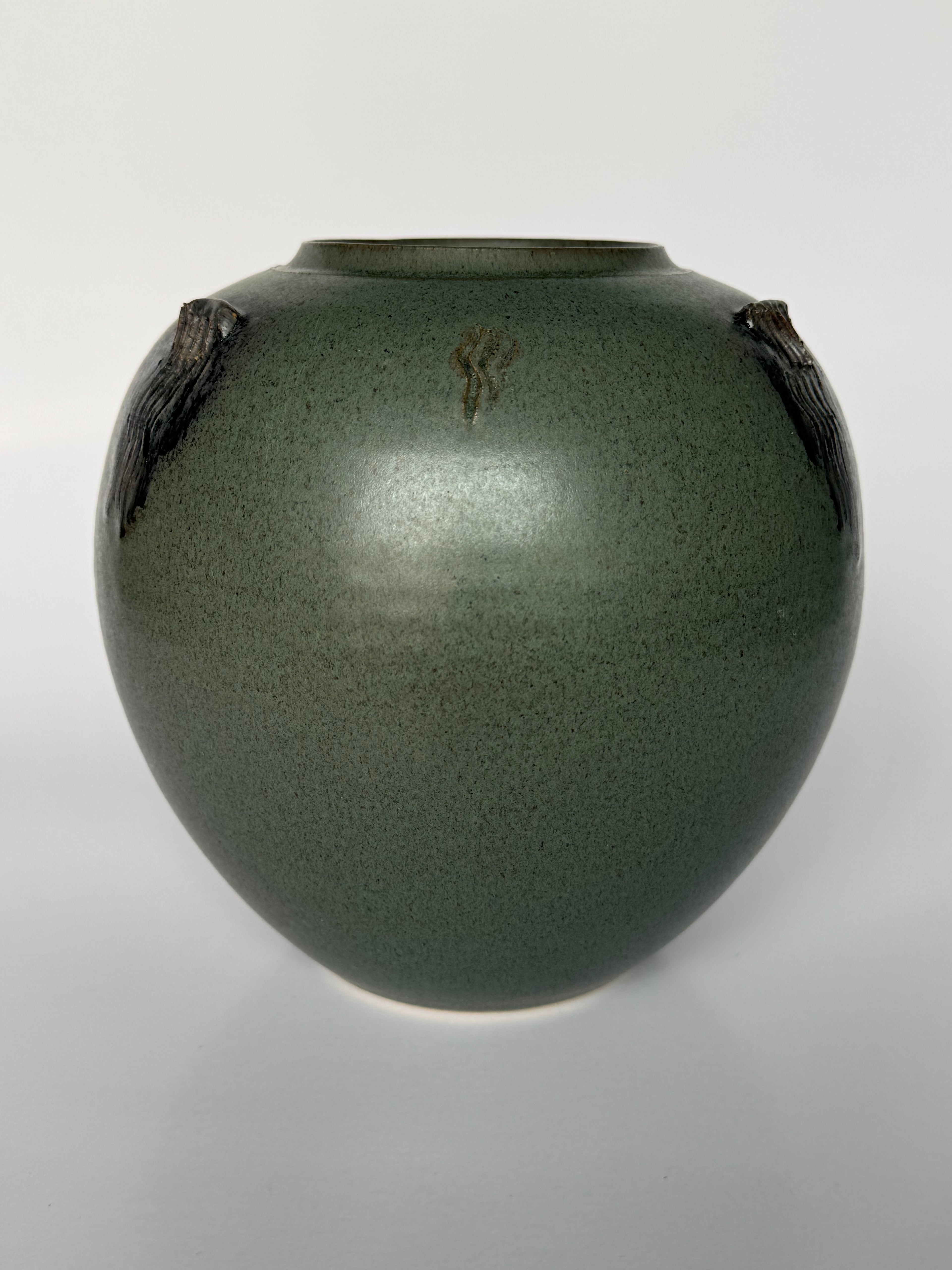 Small Green Ceramic Vase – Handmade Artistic Pottery with Freeform Brushwork