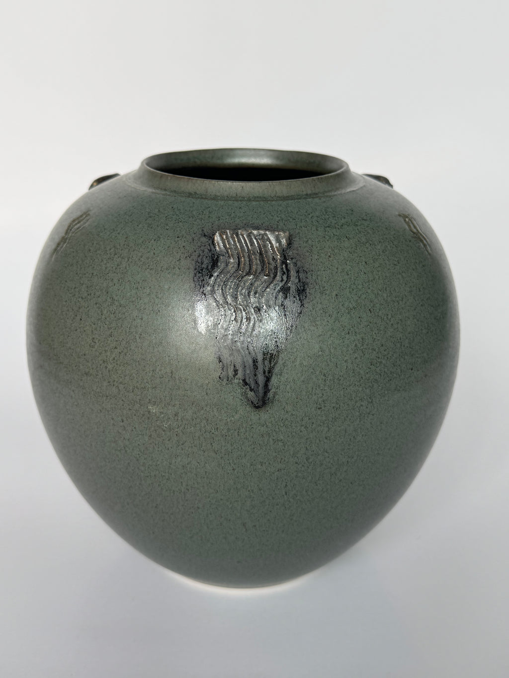 Small Green Ceramic Vase – Handmade Artistic Pottery with Freeform Brushwork
