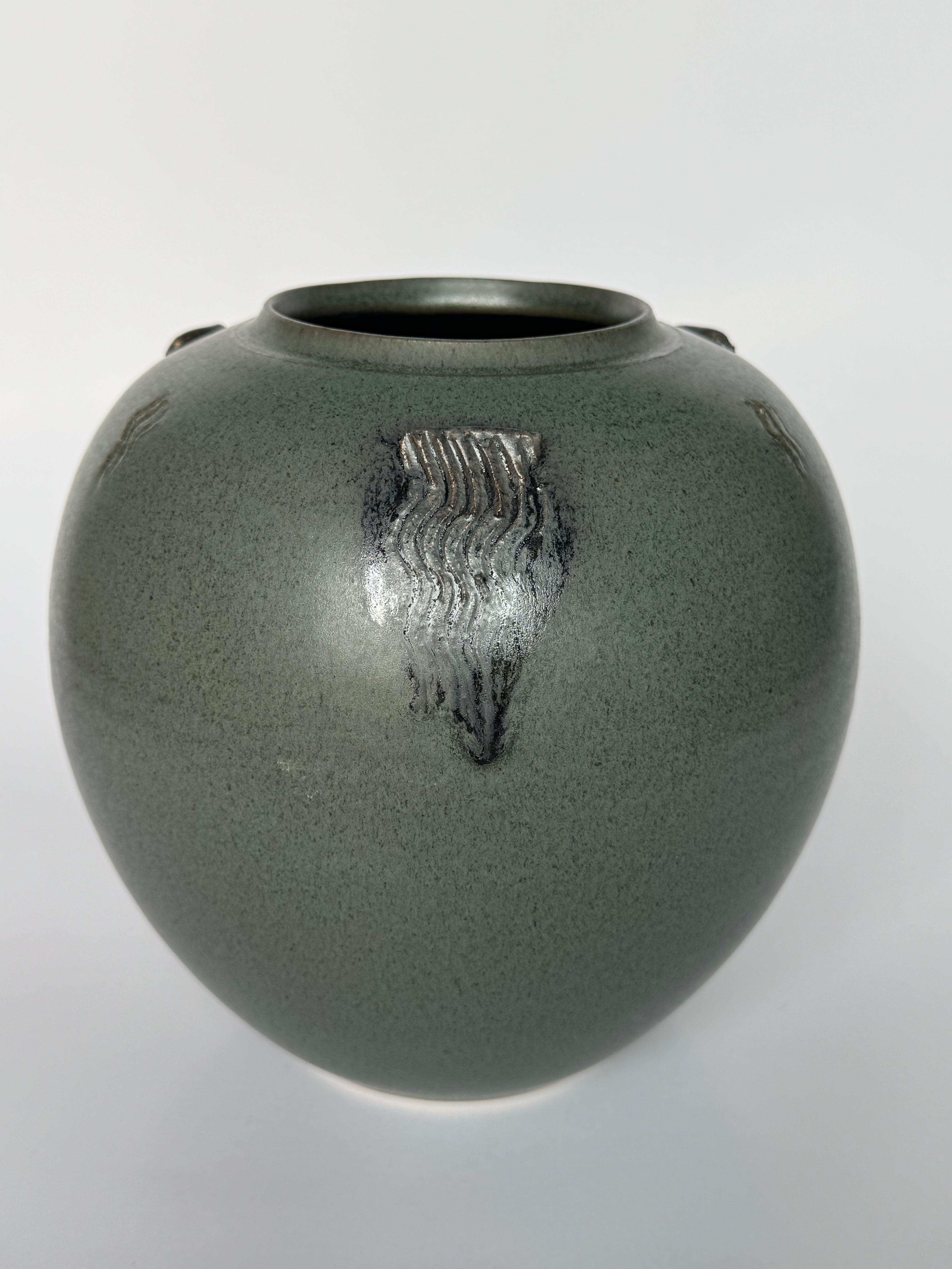 Small Green Ceramic Vase – Handmade Artistic Pottery with Freeform Brushwork