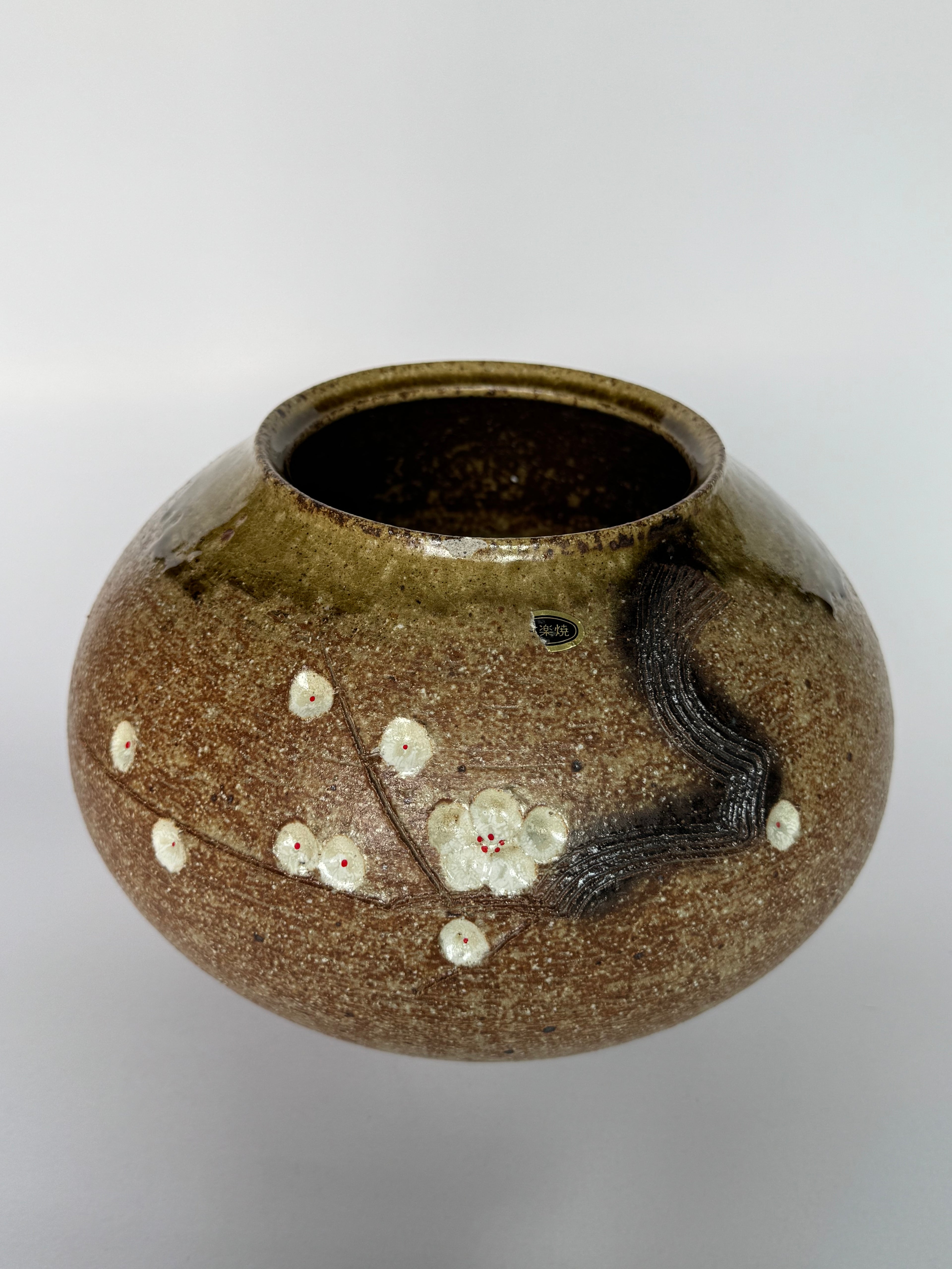 Japandi Rustic Brown Ceramic Vase – Handmade Stoneware with Simple Carved Floral Motif