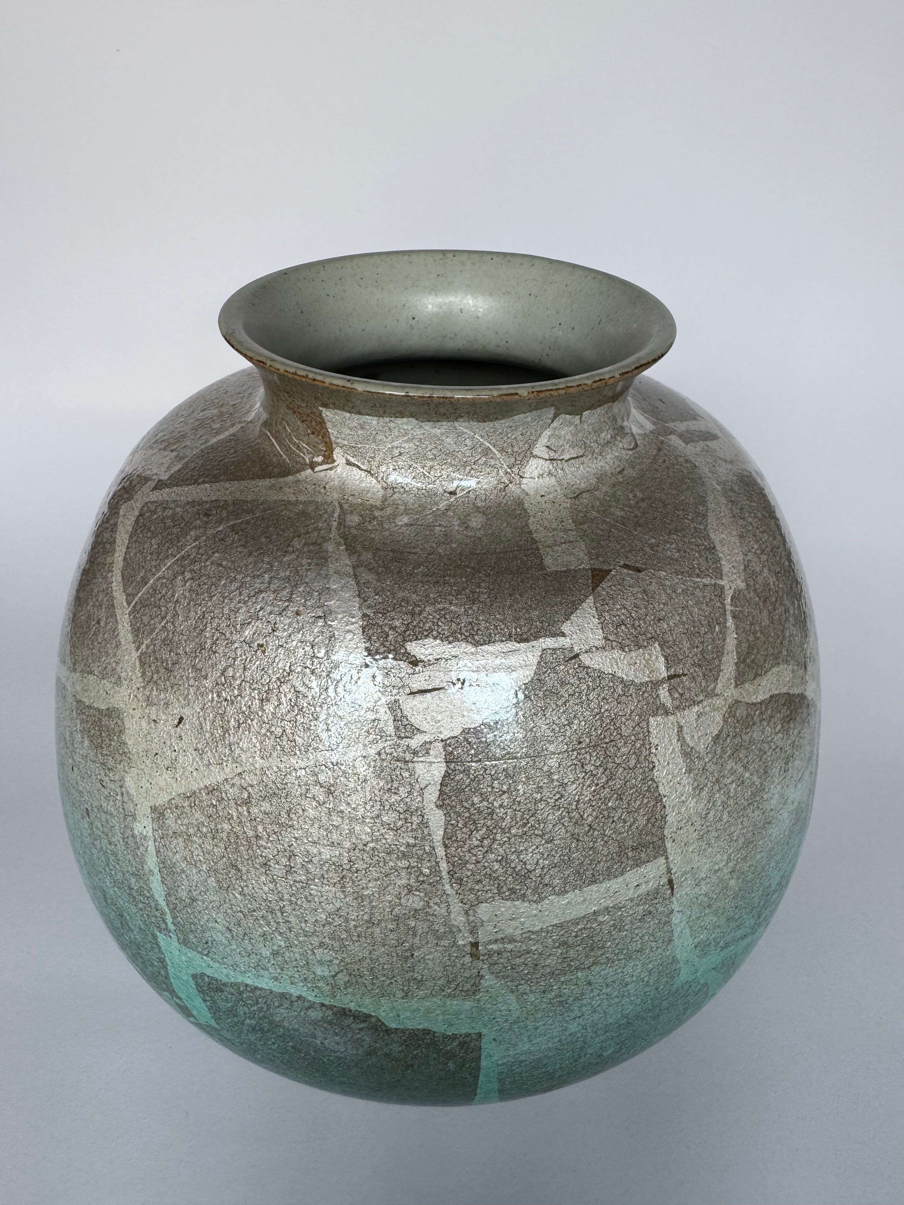 Handmade Silver-Green Glaze Vase – Modern Wabi-Sabi Ceramic Pottery with Organic Texture