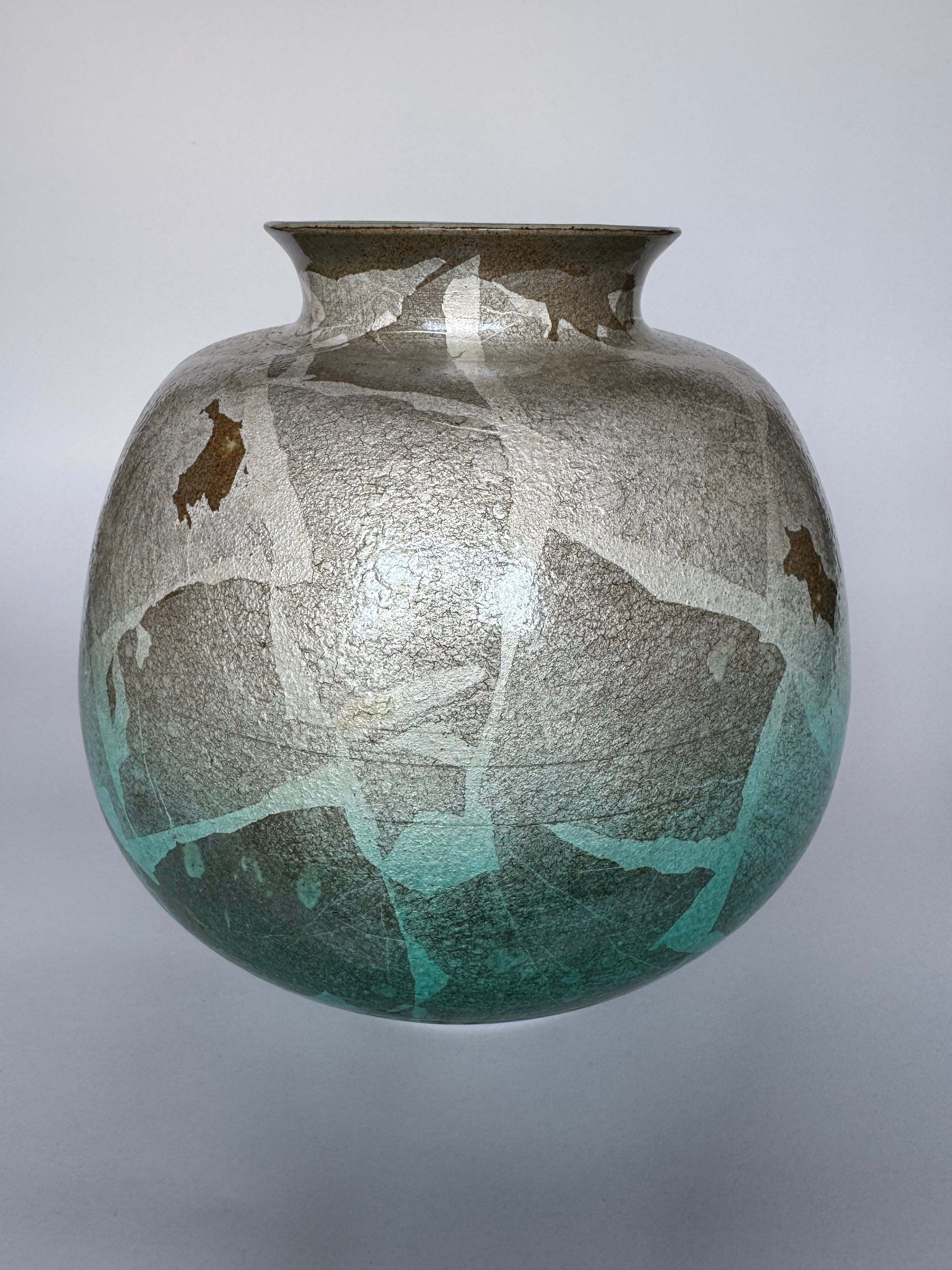 Handmade Silver-Green Glaze Vase – Modern Wabi-Sabi Ceramic Pottery with Organic Texture