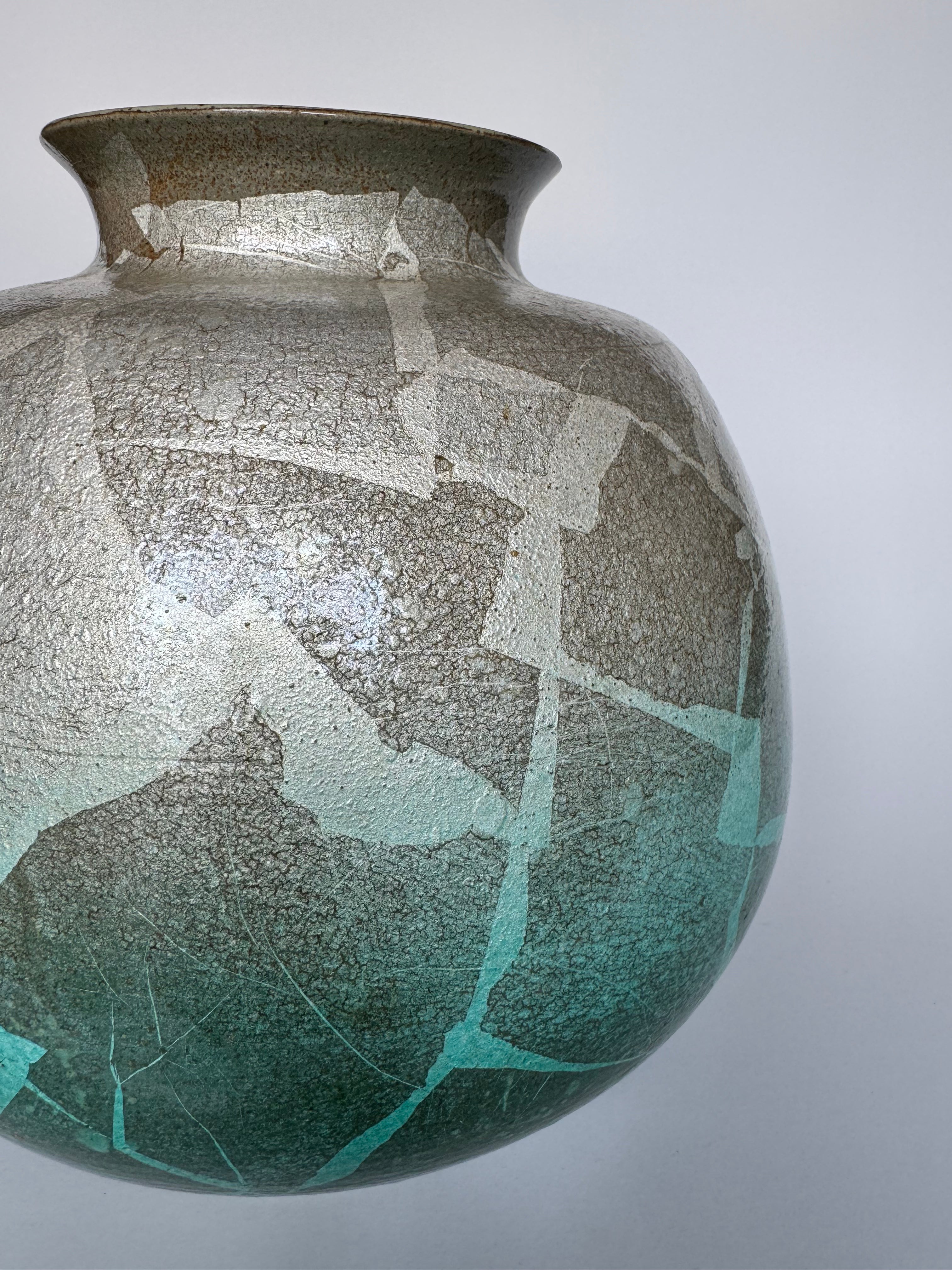 Handmade Silver-Green Glaze Vase – Modern Wabi-Sabi Ceramic Pottery with Organic Texture