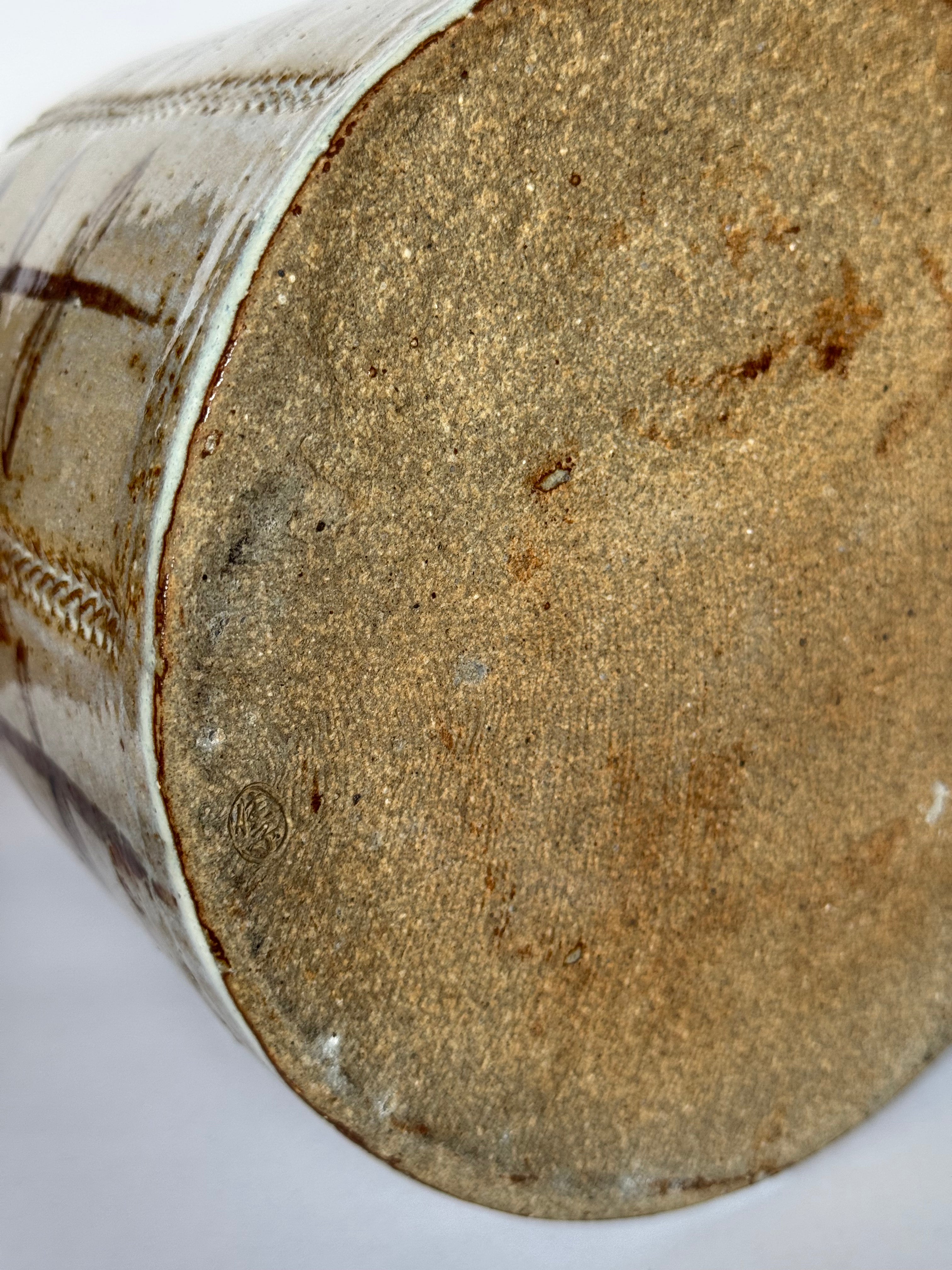 Vintage Rustic Ceramic Vase – Handmade Pottery with Simple Floral Motif, Wabi-Sabi Style