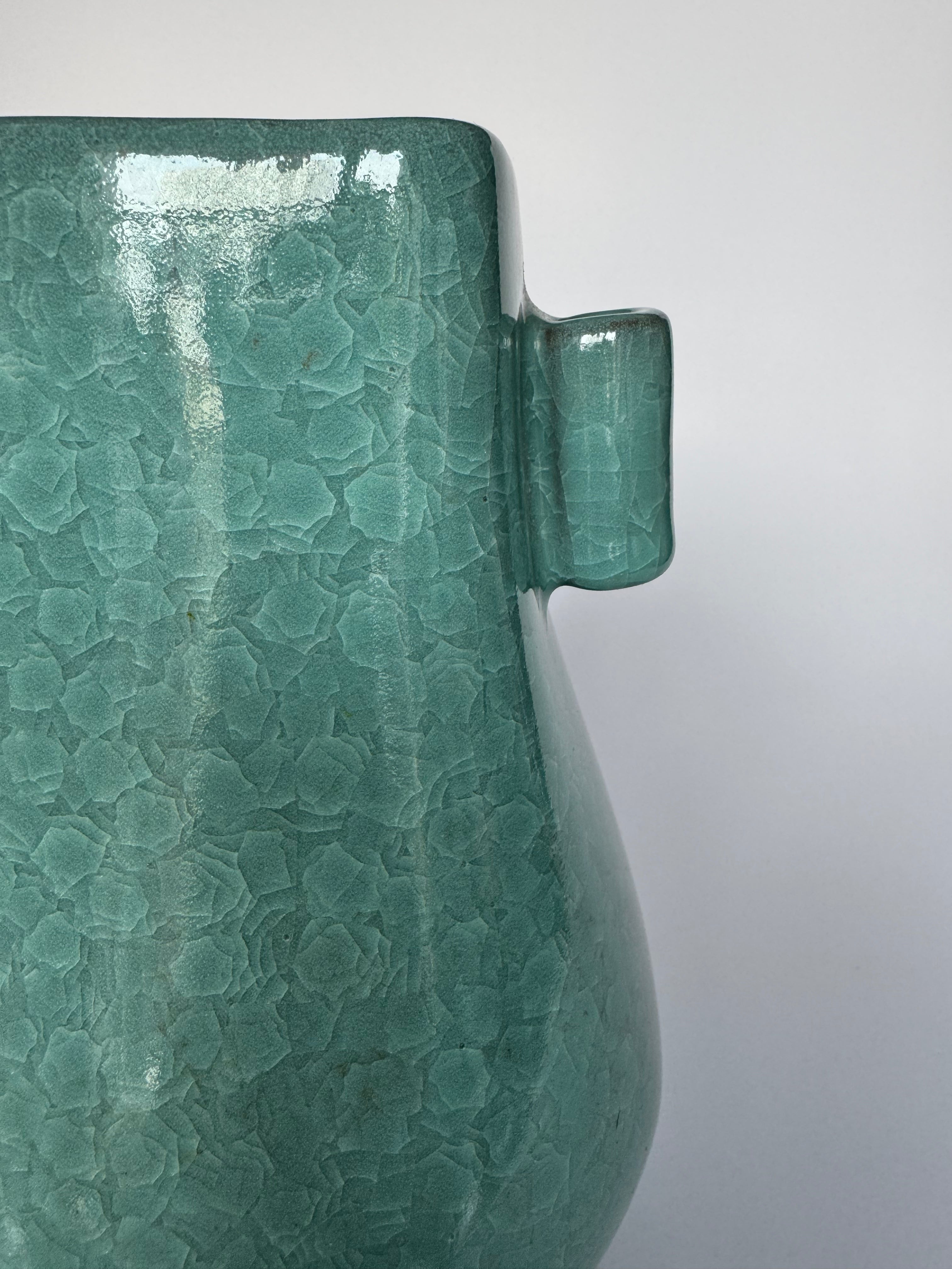 Celadon Crackle Glaze Vase Set – Handmade Green Ceramic Pair Symbolizing Harmony & Family Bond