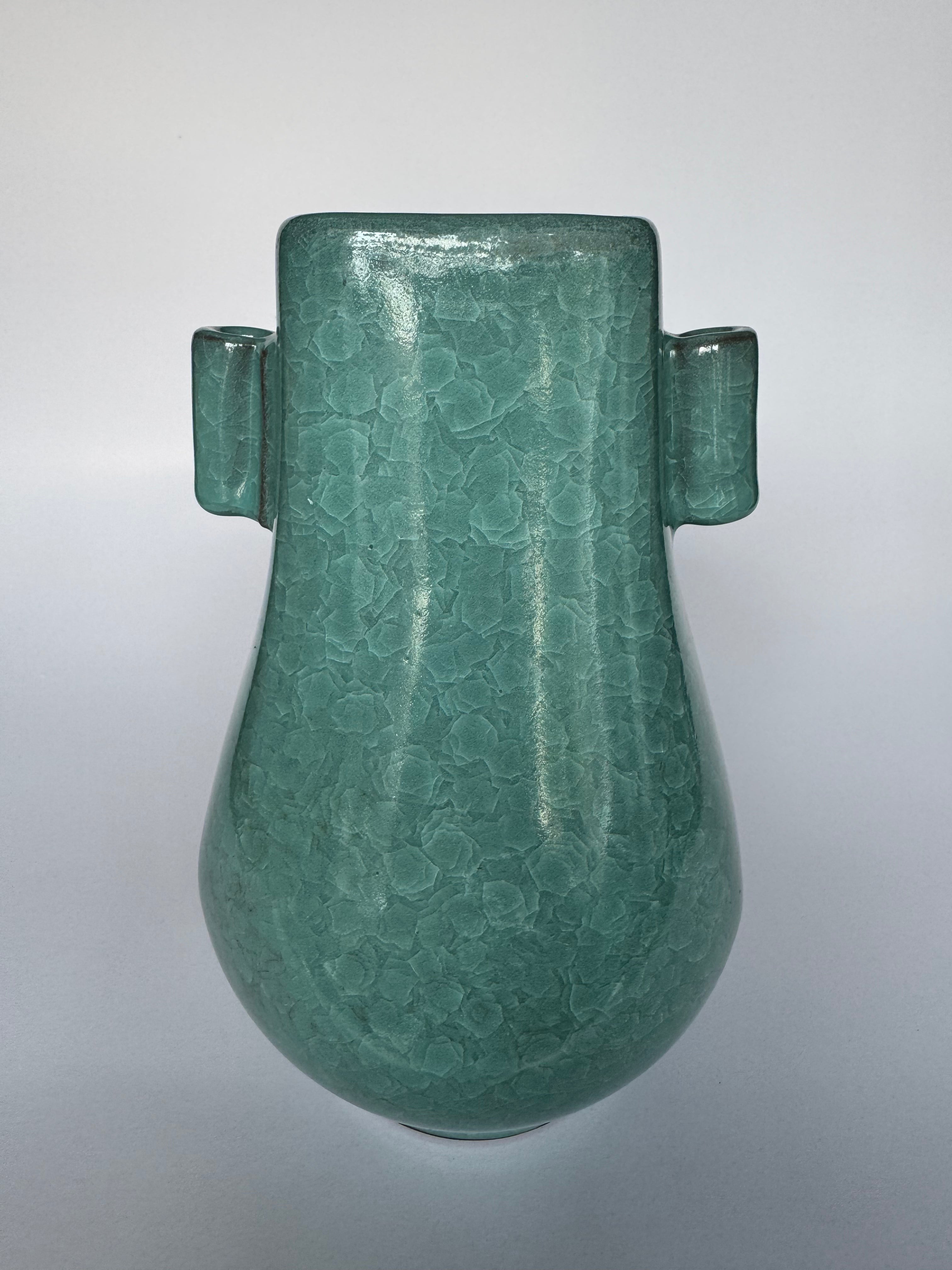 Celadon Crackle Glaze Vase Set – Handmade Green Ceramic Pair Symbolizing Harmony & Family Bond