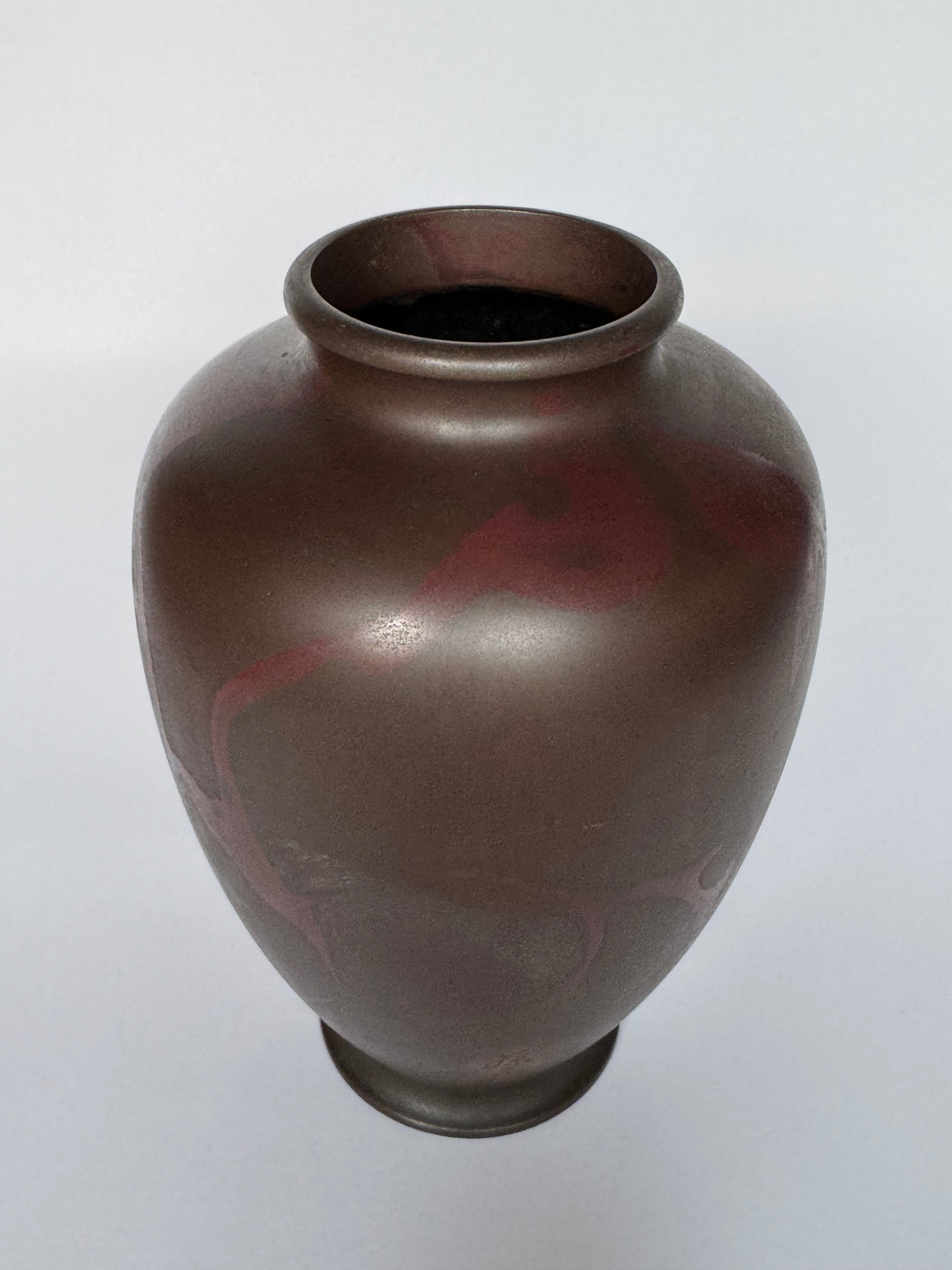 Vintage Japanese Bronze Vase – Artisan-Signed Metal Art with Natural Patina & Age Marks