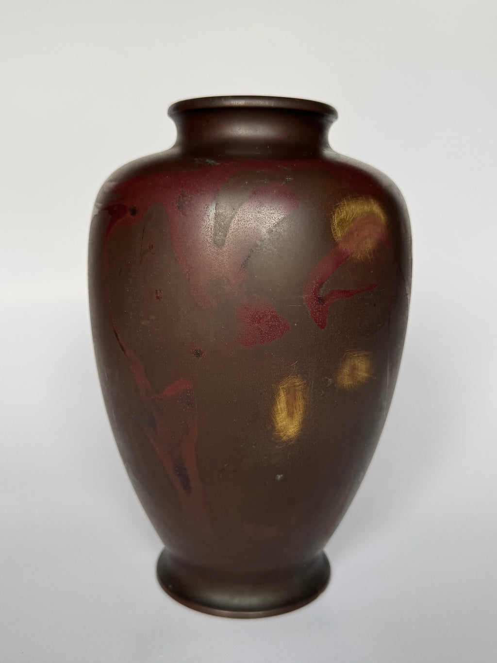 Vintage Japanese Bronze Vase – Artisan-Signed Metal Art with Natural Patina & Age Marks