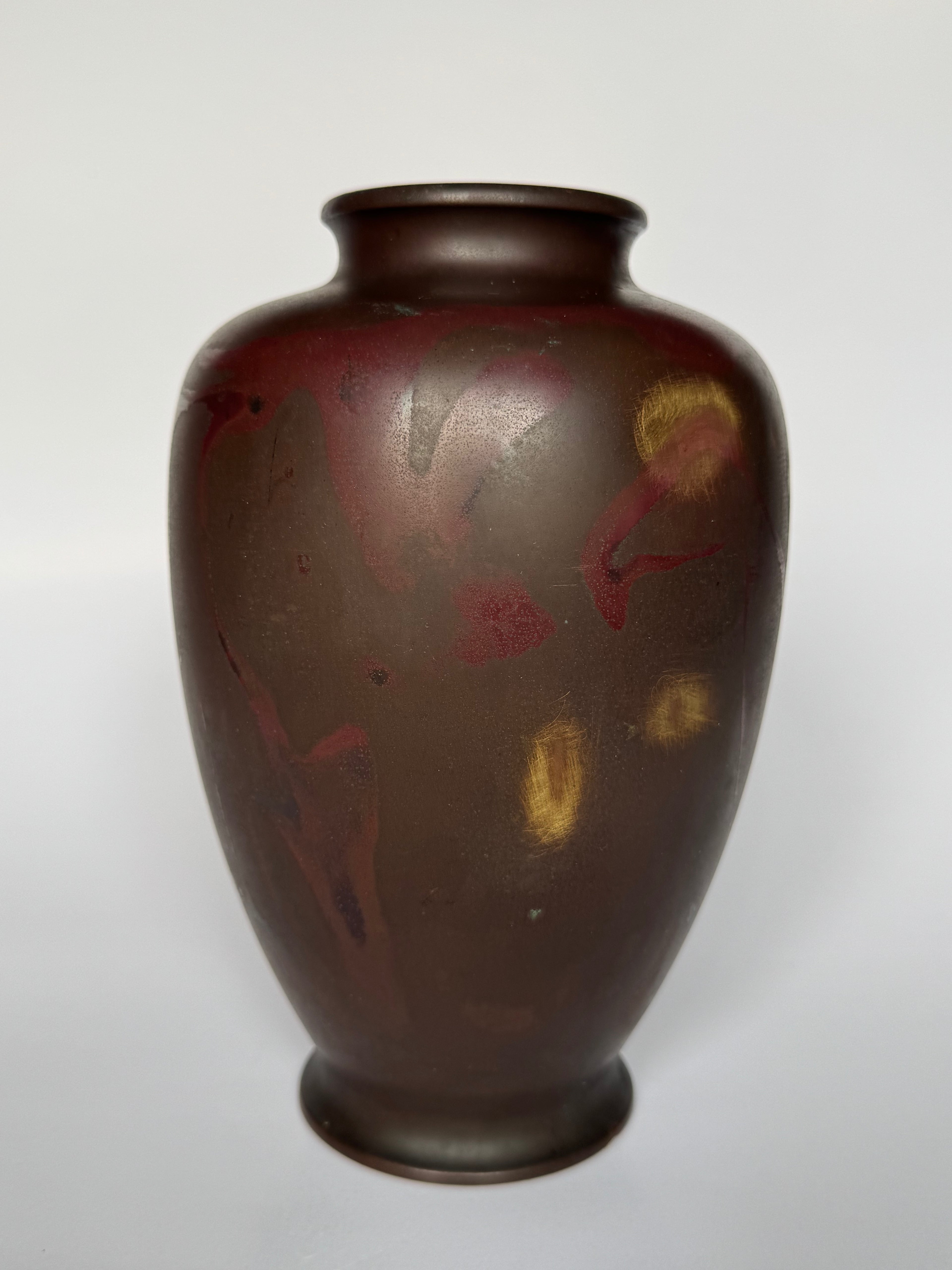 Vintage Japanese Bronze Vase – Artisan-Signed Metal Art with Natural Patina & Age Marks