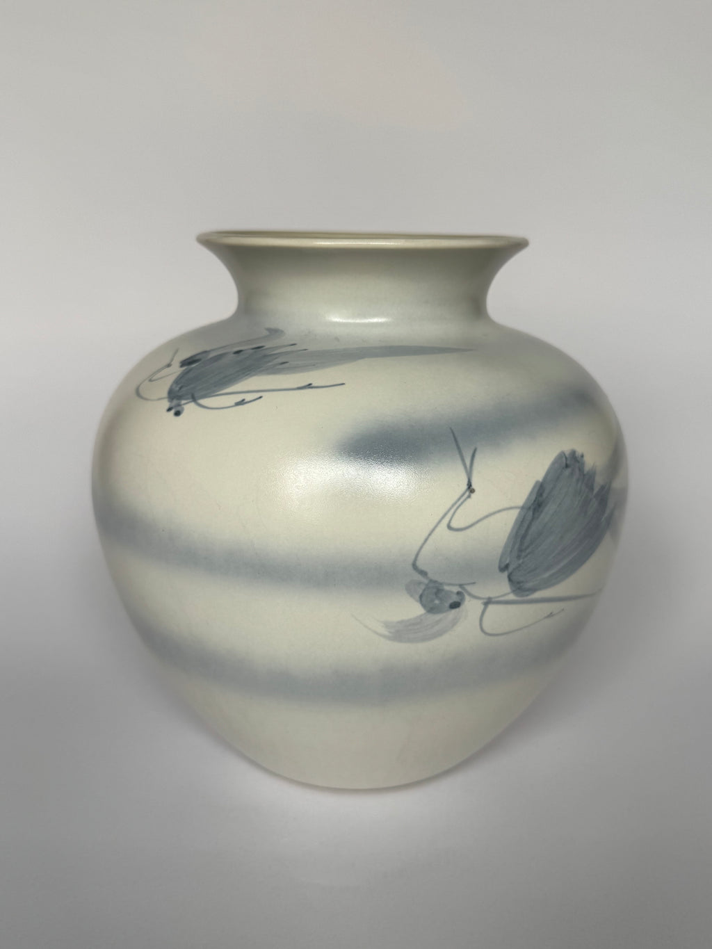 Minimalist White Ceramic Vase – Hand-Painted Gray Floral Design