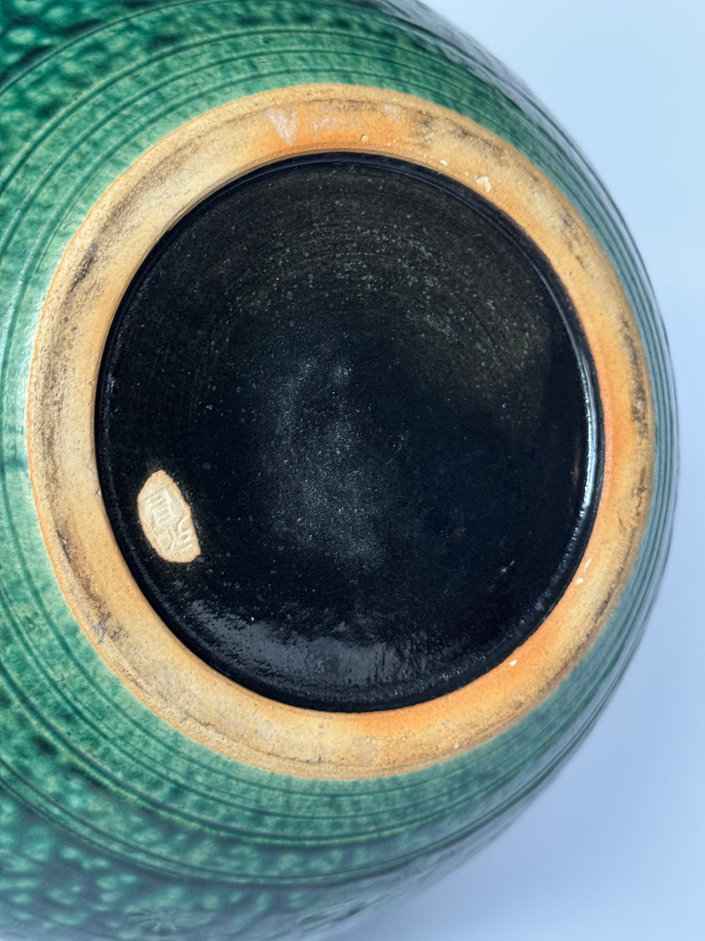 Japanese Wabi-Sabi Green Glaze Vase - Handmade Pottery with Natural Drip Patterns & Chrysanthemum Motif