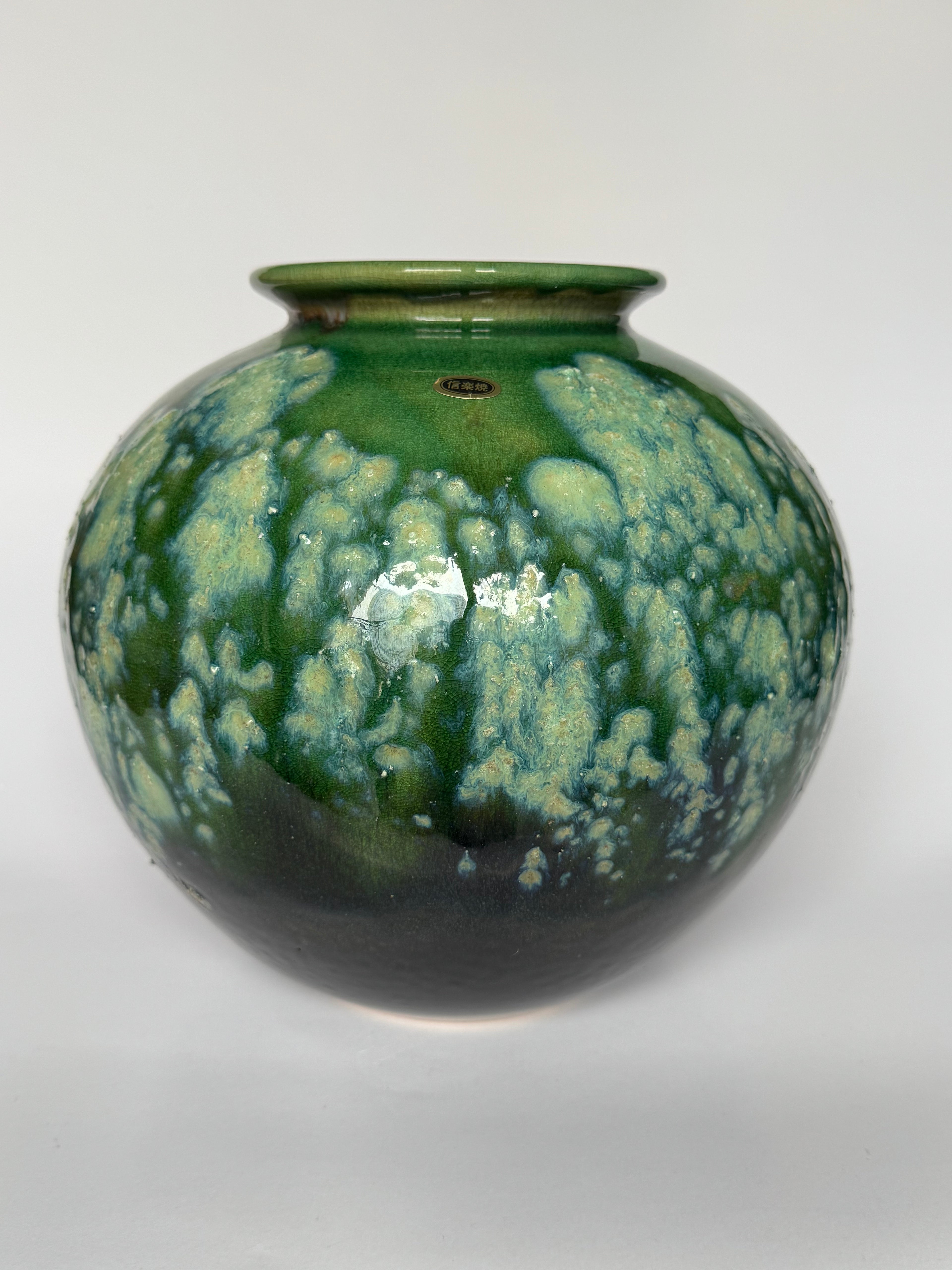Japanese Wabi-Sabi Green Drip Glaze Vase – Handmade Rustic Pottery with Natural Flow Patterns